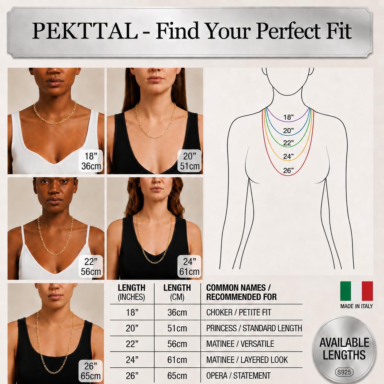 Detalle de Pekttal Chain Necklace, 925 Sterling Silver