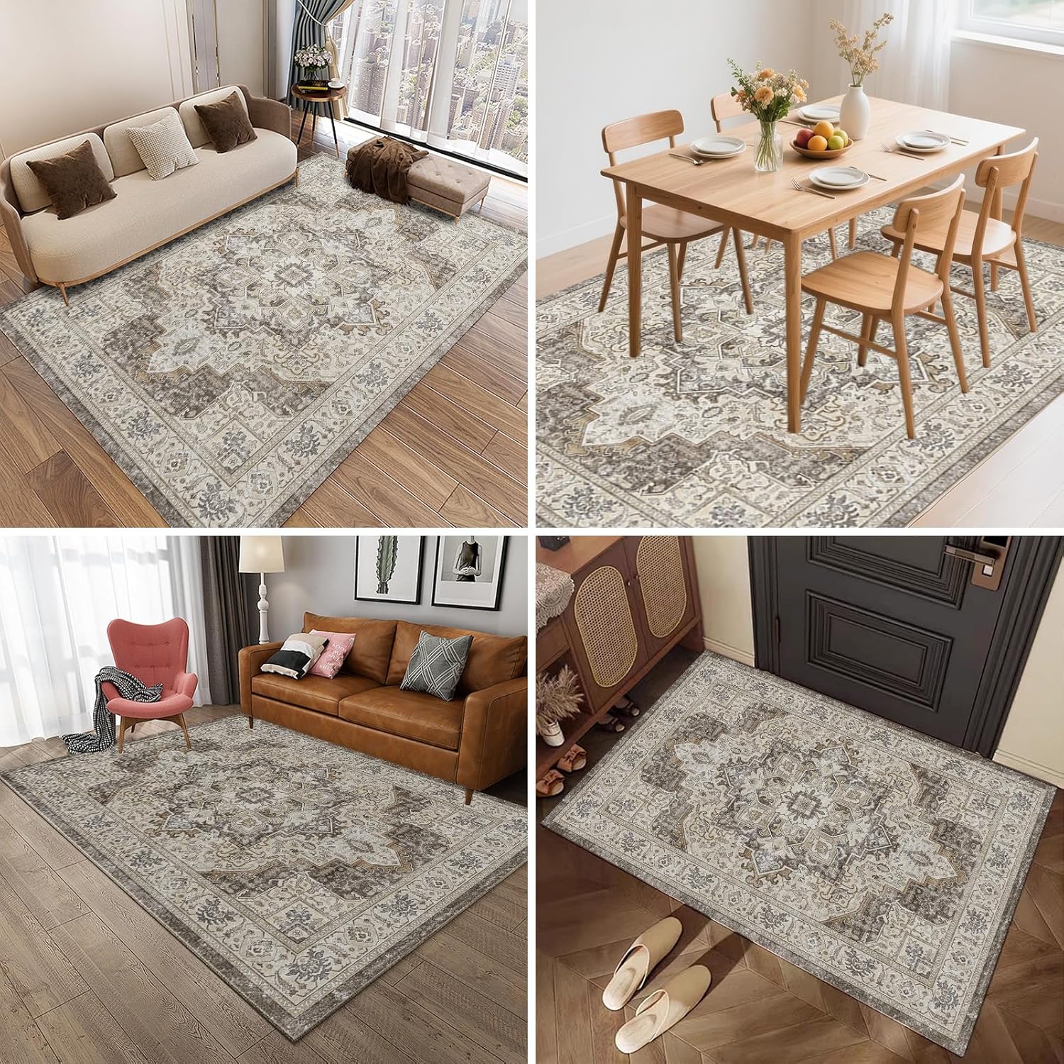 Thumbnail 6 de HiChiclife Tapis persan brun 200x300 cm vintage oriental lavable et antidérapant