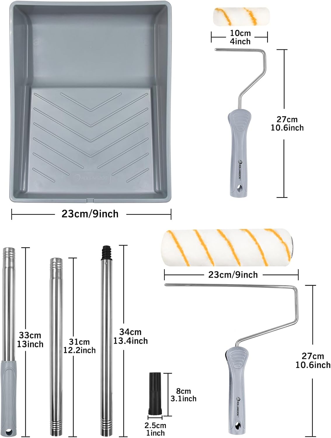 Thumbnail 3 de ROLLINGDOG Set de rouleaux de peinture – 22,9 cm + rallonge, 10 pièces pour murs et plafonds