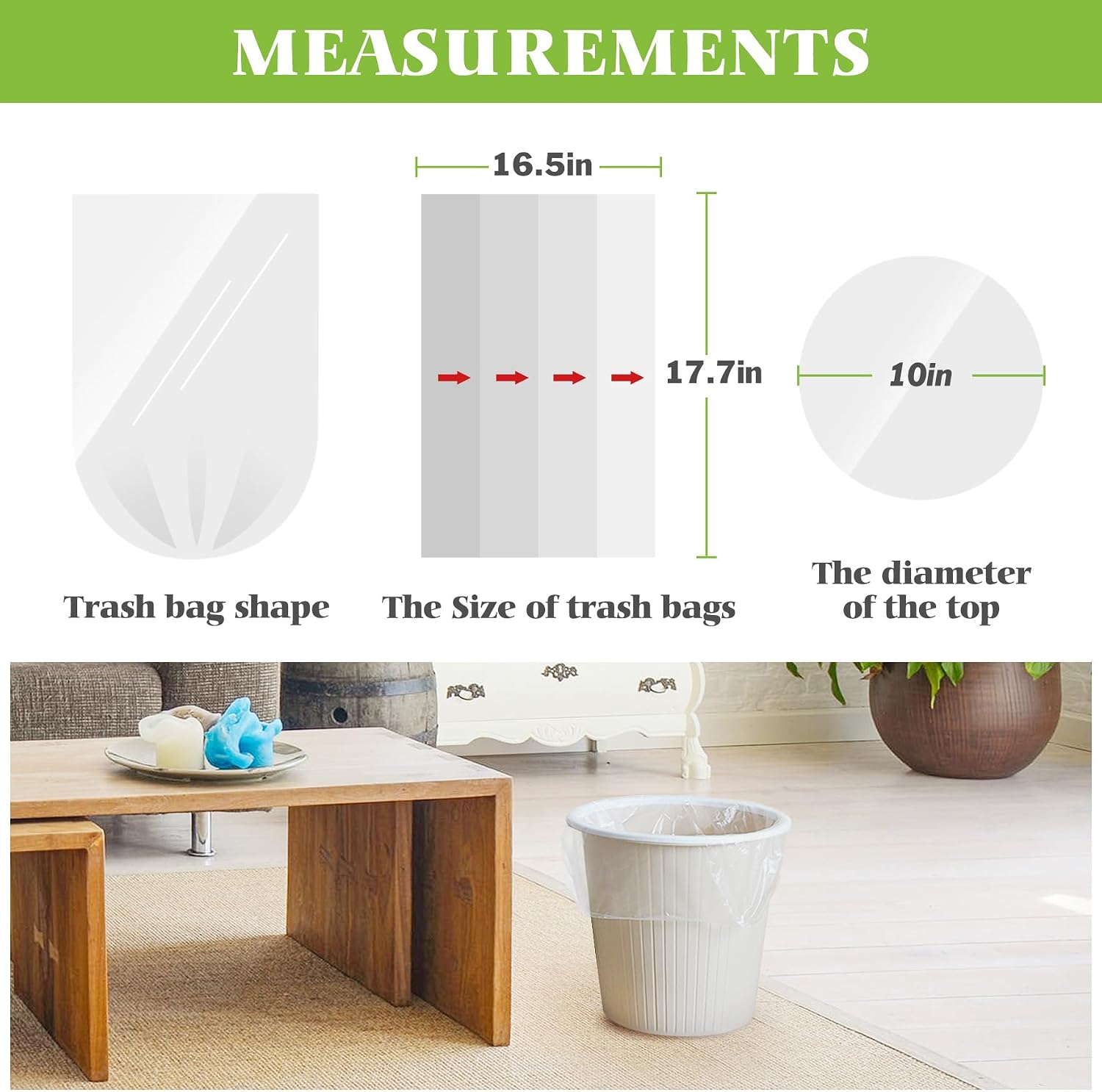 Detalle 2 de Teivio Clear Trash Bags 2.6 Gallon
