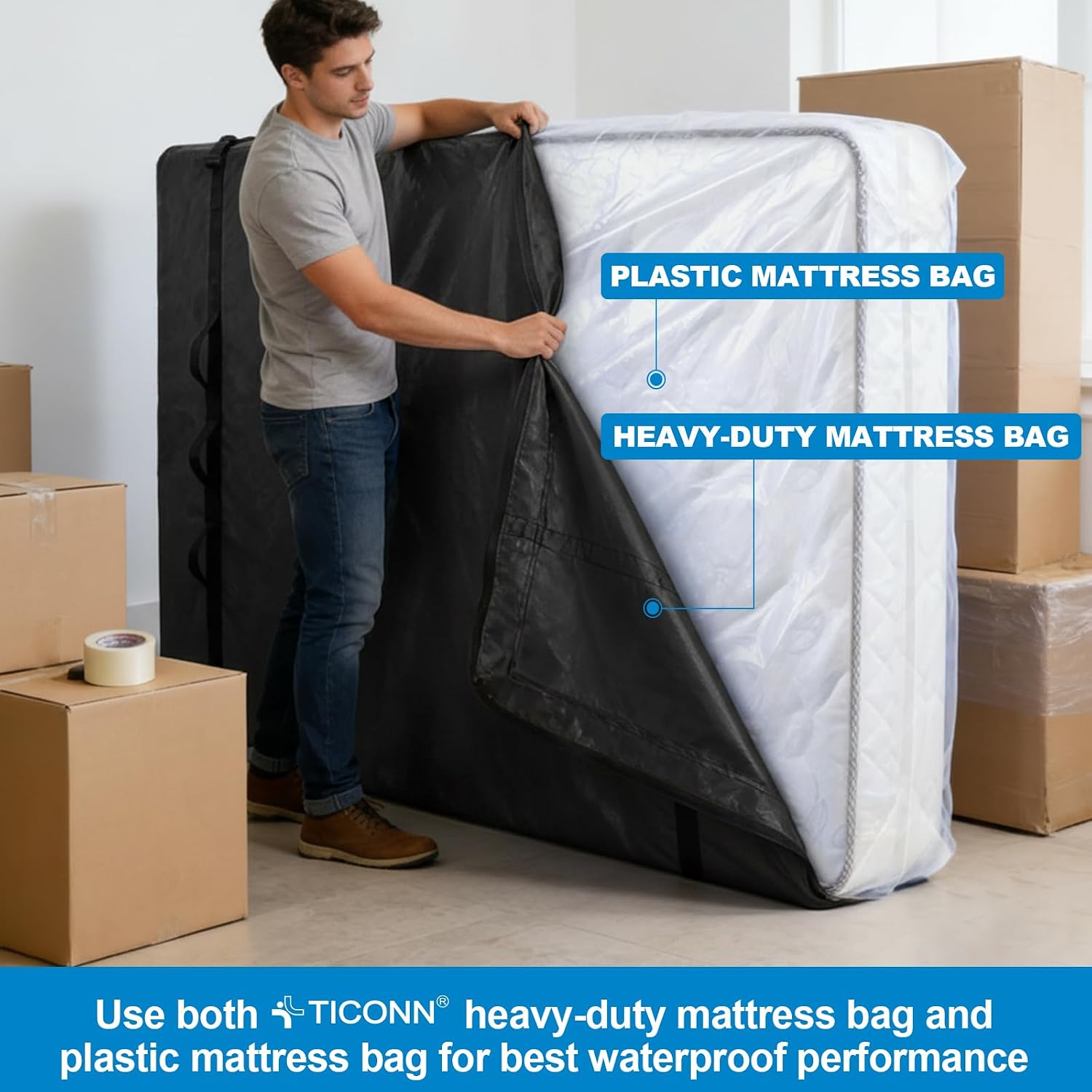 Detalle 2 de TICONN Queen Mattress Moving Bag, Water-Resistant PE Cover with Handles