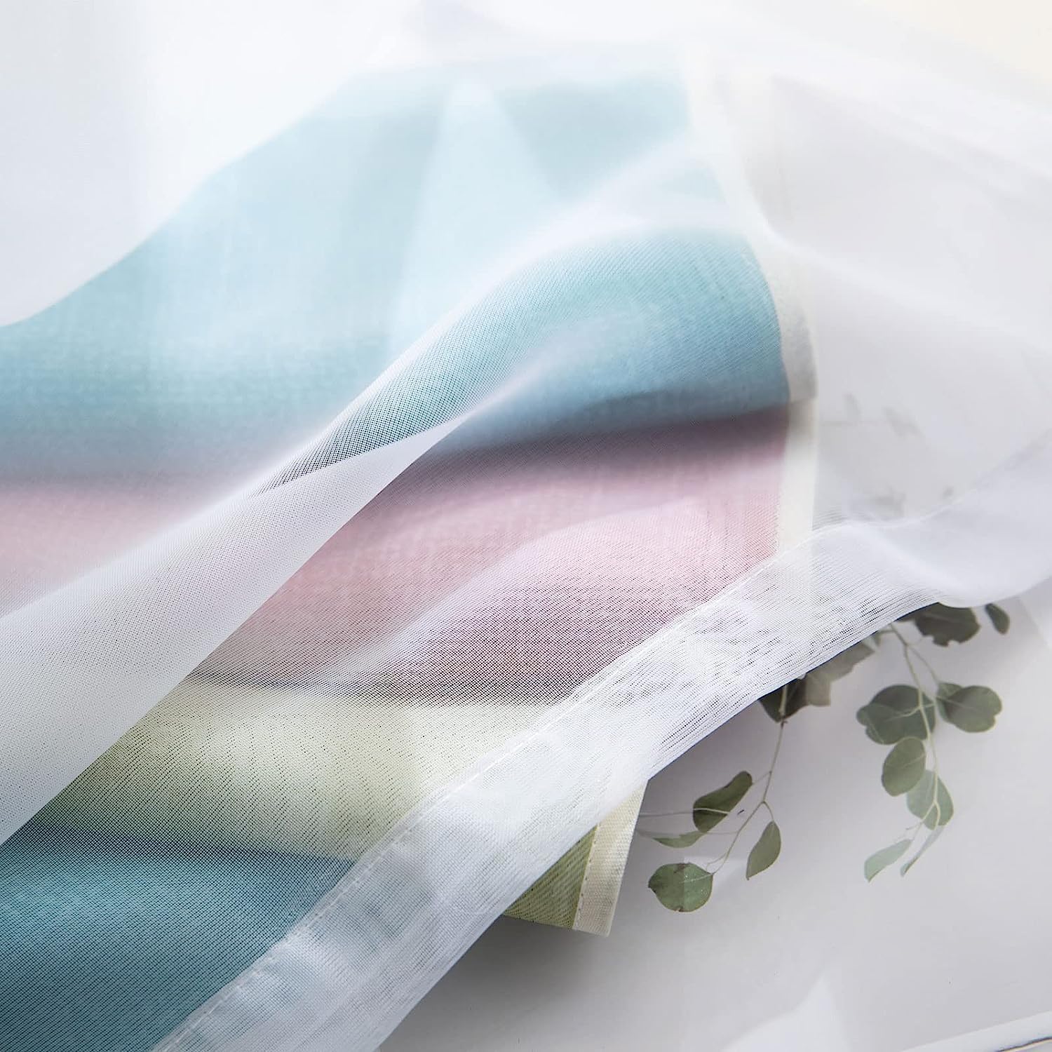 Thumbnail 5 de KAHEAUM Blackout Curtains for Bedroom & Living Room (2 Panels) – White Voile Net Thermal Blackout Curtains in Pink & Green