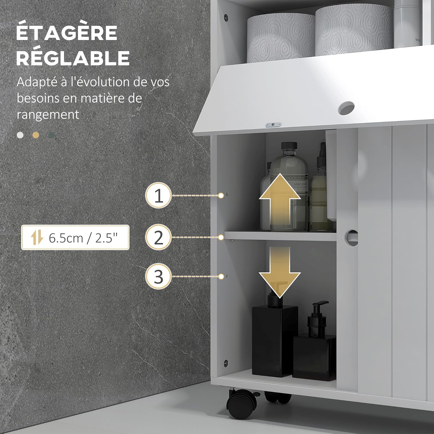 Thumbnail 5 de Kleankin Meuble de Rangement Salle de Bain – Meuble WC à portes coulissantes, 52 x 17 x 67 cm, Blanc