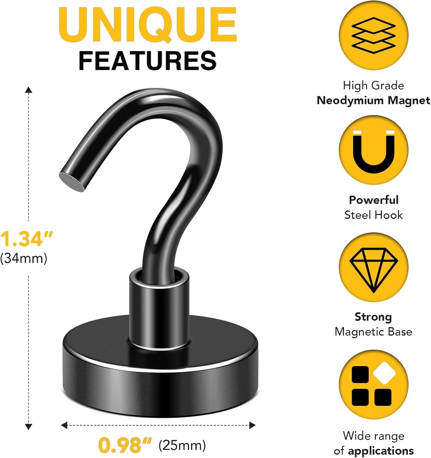 Thumbnail 1 de DIYMAG Magnetic Hooks, 12-Pack, Black Neodymium Hooks, 85 lb Vertical Capacity