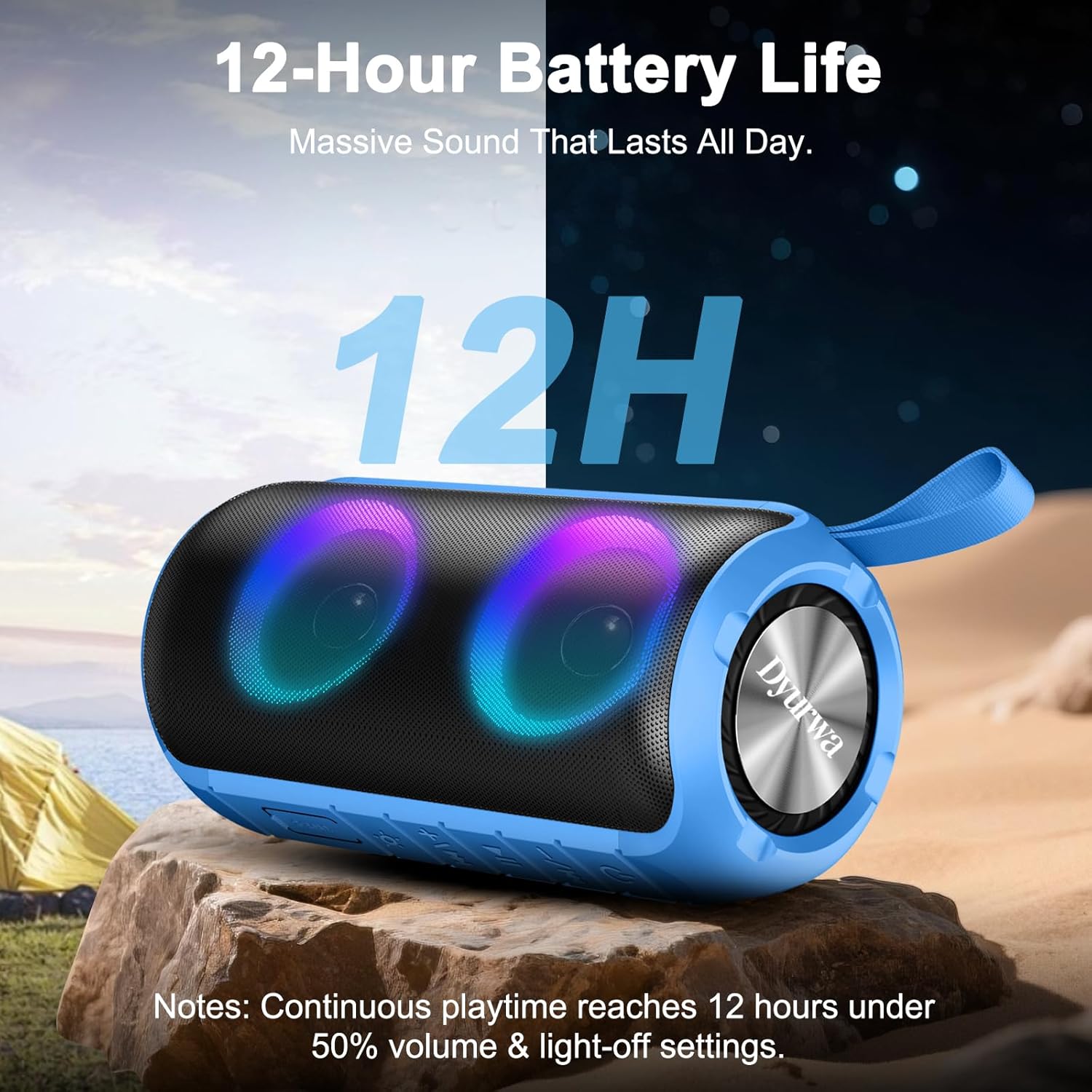 Thumbnail 2 de Dyurwa Portable Bluetooth Speaker (24W stereo, Bluetooth 5.3, 12H playtime, IPX6 waterproof, RGB lights)