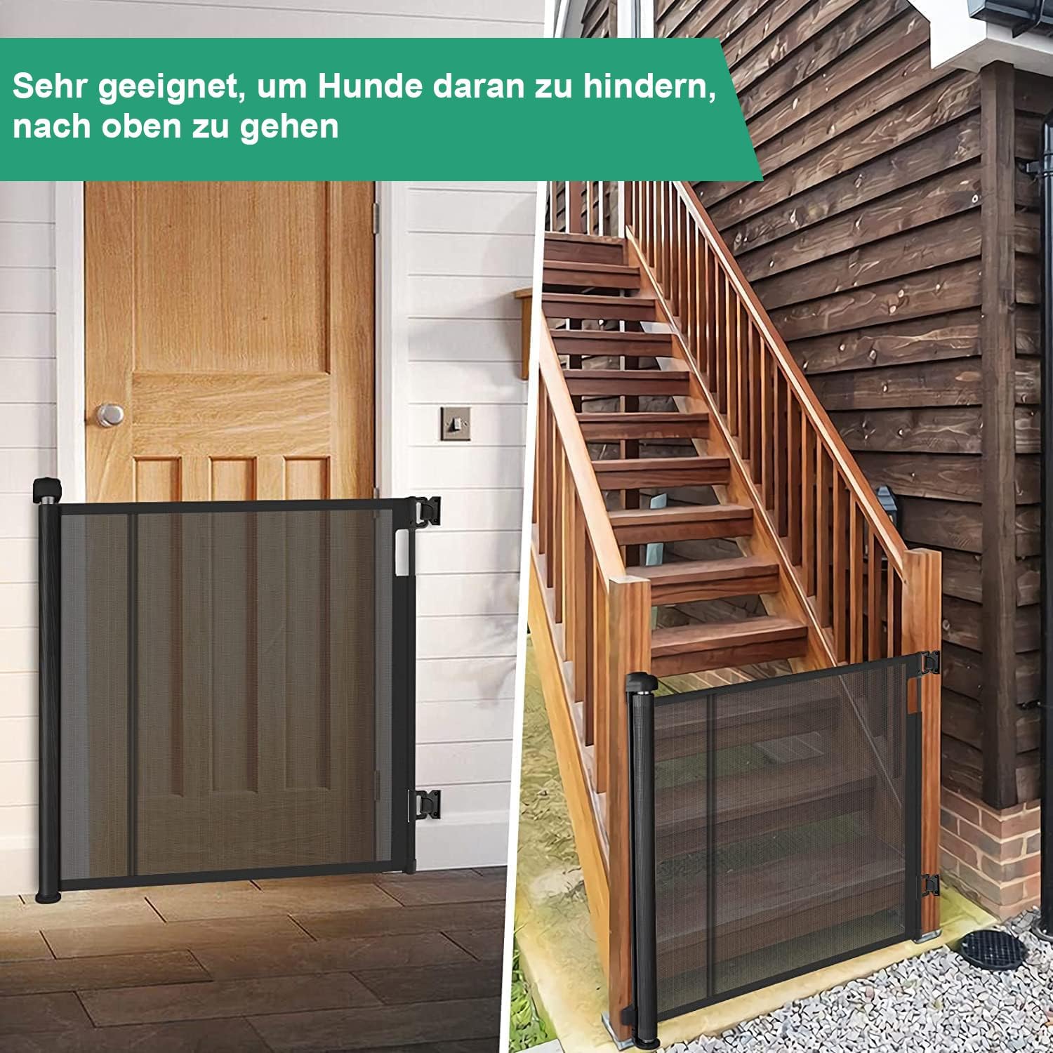 Detalle 2 de Treppenschutzgitter ausziehbar bis 200 cm (86 cm Höhe) – Türschutzgitter für Kinder, Katzen und Hunde – schwarz