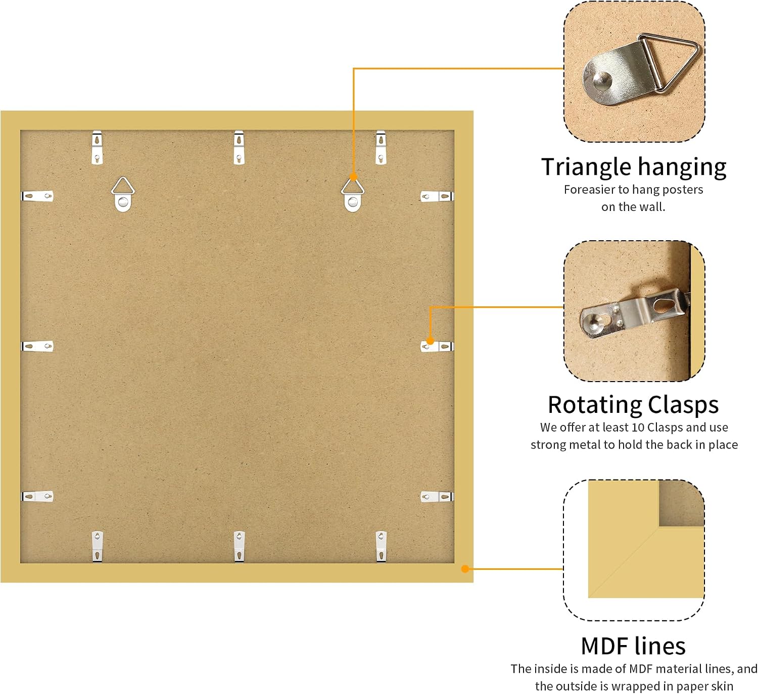 Thumbnail 2 de YESKAY 16x16 Picture Frames, 3-Pack, Gold MDF with 12x12 Mat Option