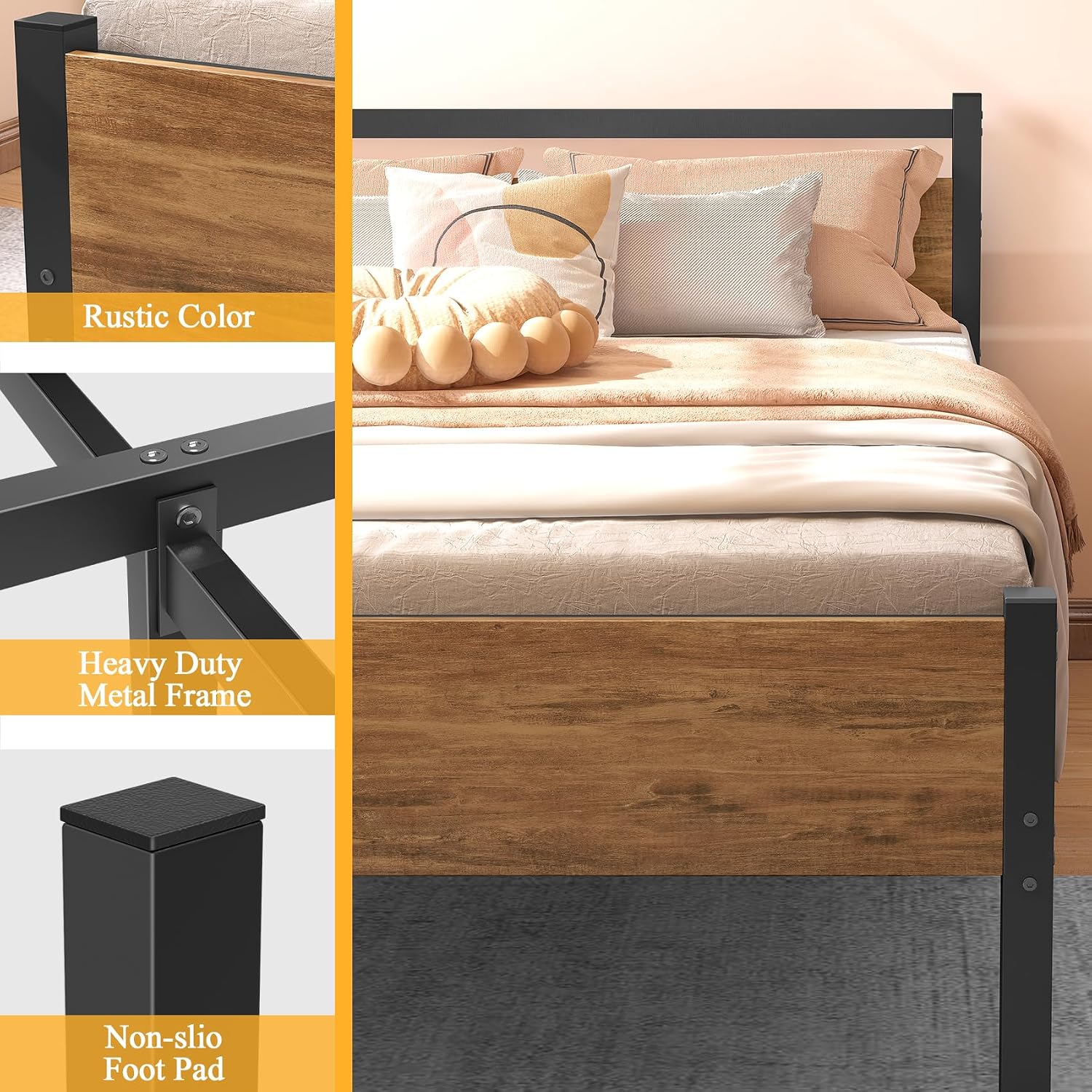 Thumbnail 4 de Yornoli Single Bed Frame with Wooden Headboard and Underbed Storage