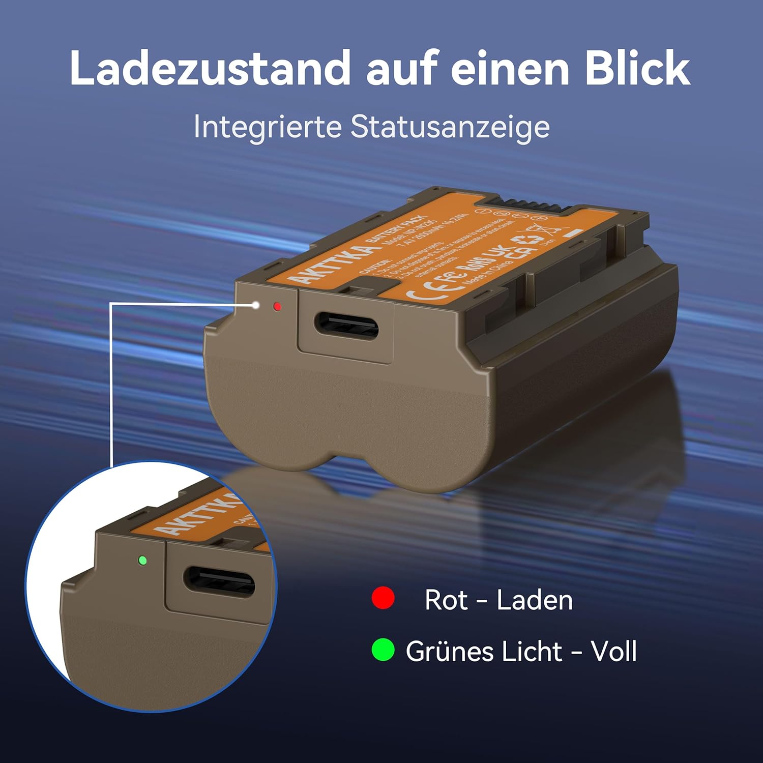 Detalle de AKTTKA NP-W235 Kamera Akku Set (2x 2600mAh) mit Direktladestation – kompatibel mit Fuji X-T5/X-T4/GFX 100S/X-H2S/GFX 50S II
