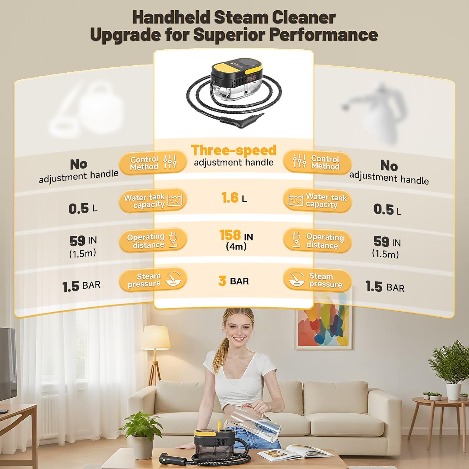 Detalle de Gautye G1 Steam Cleaner, 1.6 L Tank, 15-Second Heat-Up, 15 Accessories