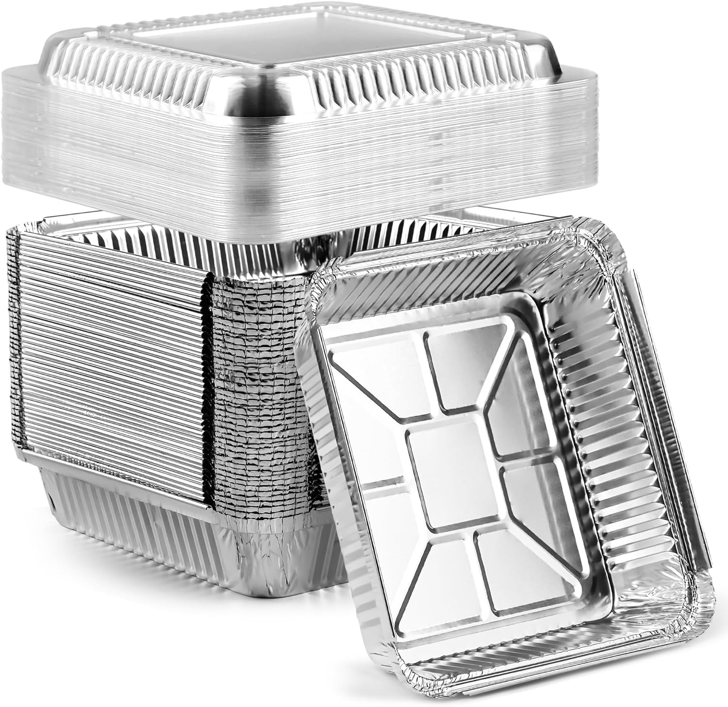 Detalle de Benestanti 40 Pack 8x8 Inch Aluminum Pans with Clear Lids