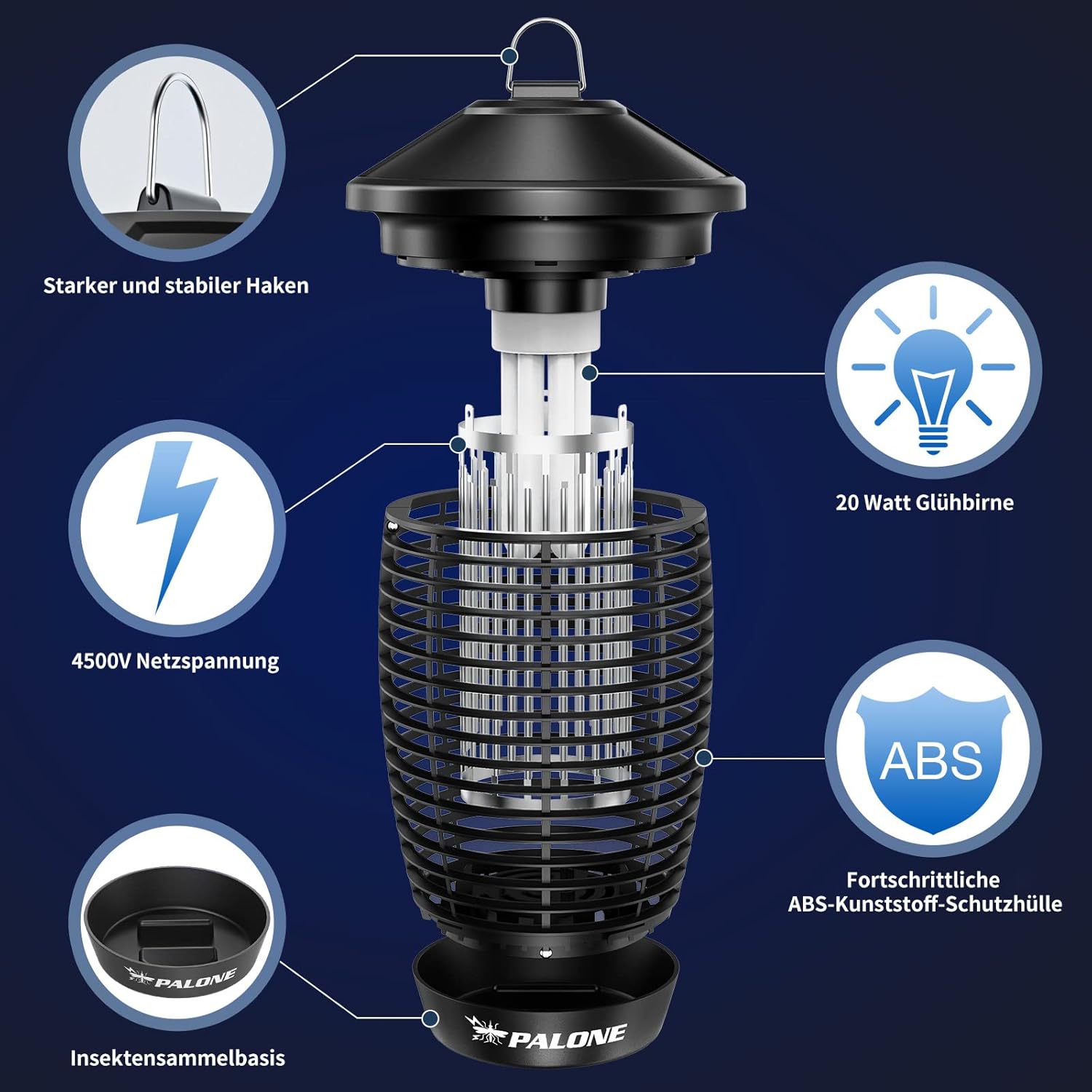 Thumbnail 1 de PALONE Elektrischer Insektenvernichter 20W/4500V – Mückenlampe mit UV-Licht, ultrasicher für Innen & Außen
