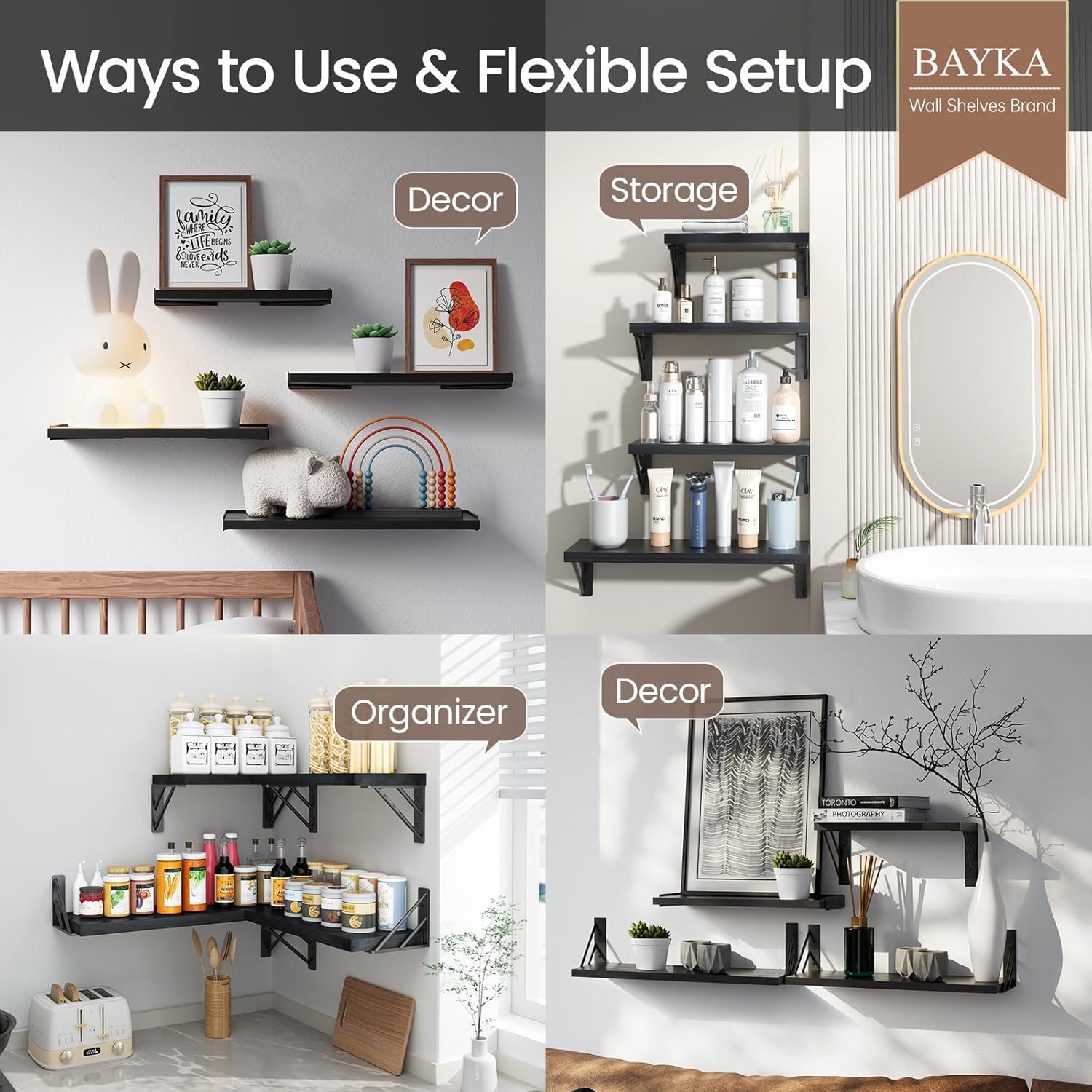 Thumbnail 2 de BAYKA Wall Mounted Floating Shelves Set of 4 🪵