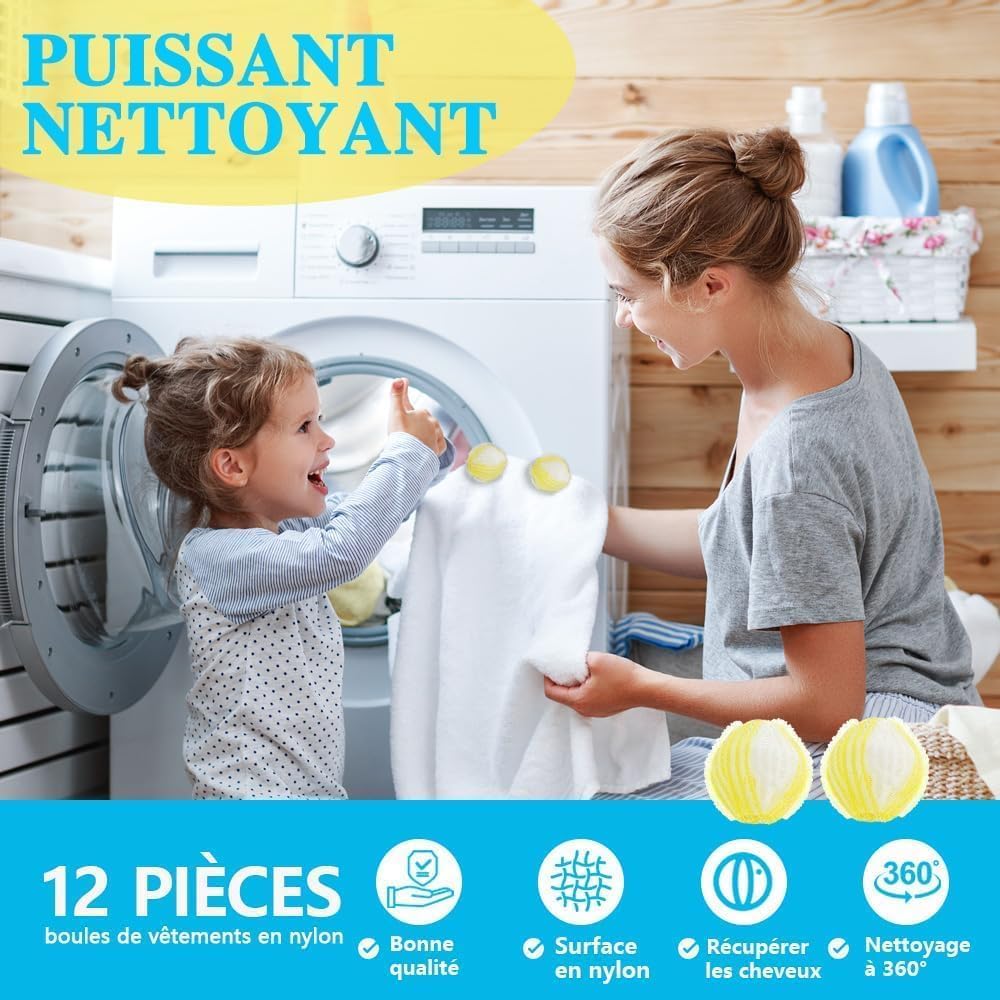 Thumbnail 6 de 12 Boules Anti-Poils Machine à Laver – Attrape Poils Réutilisables pour Vêtements, Tapis et Fibres