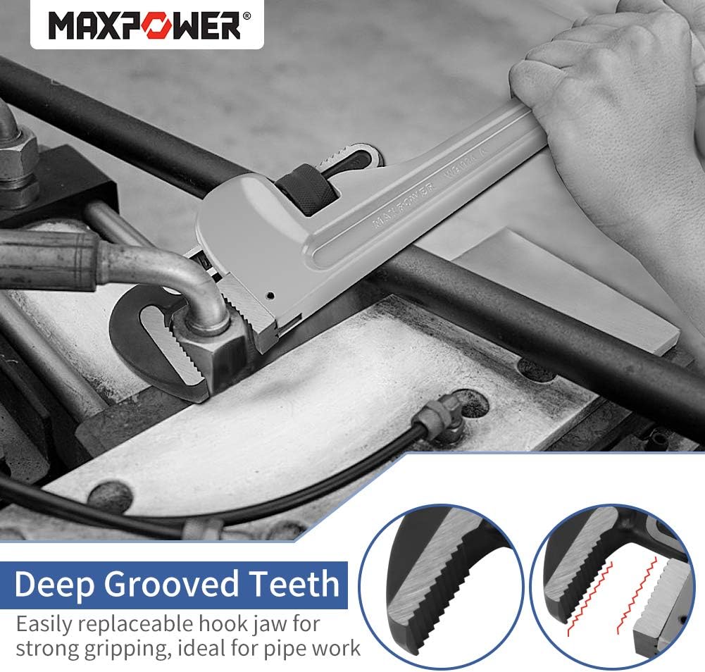 Thumbnail 2 de MAXPOWER Pipe Wrench 600mm (24-Inch) Aluminum Straight Pipe Wrench