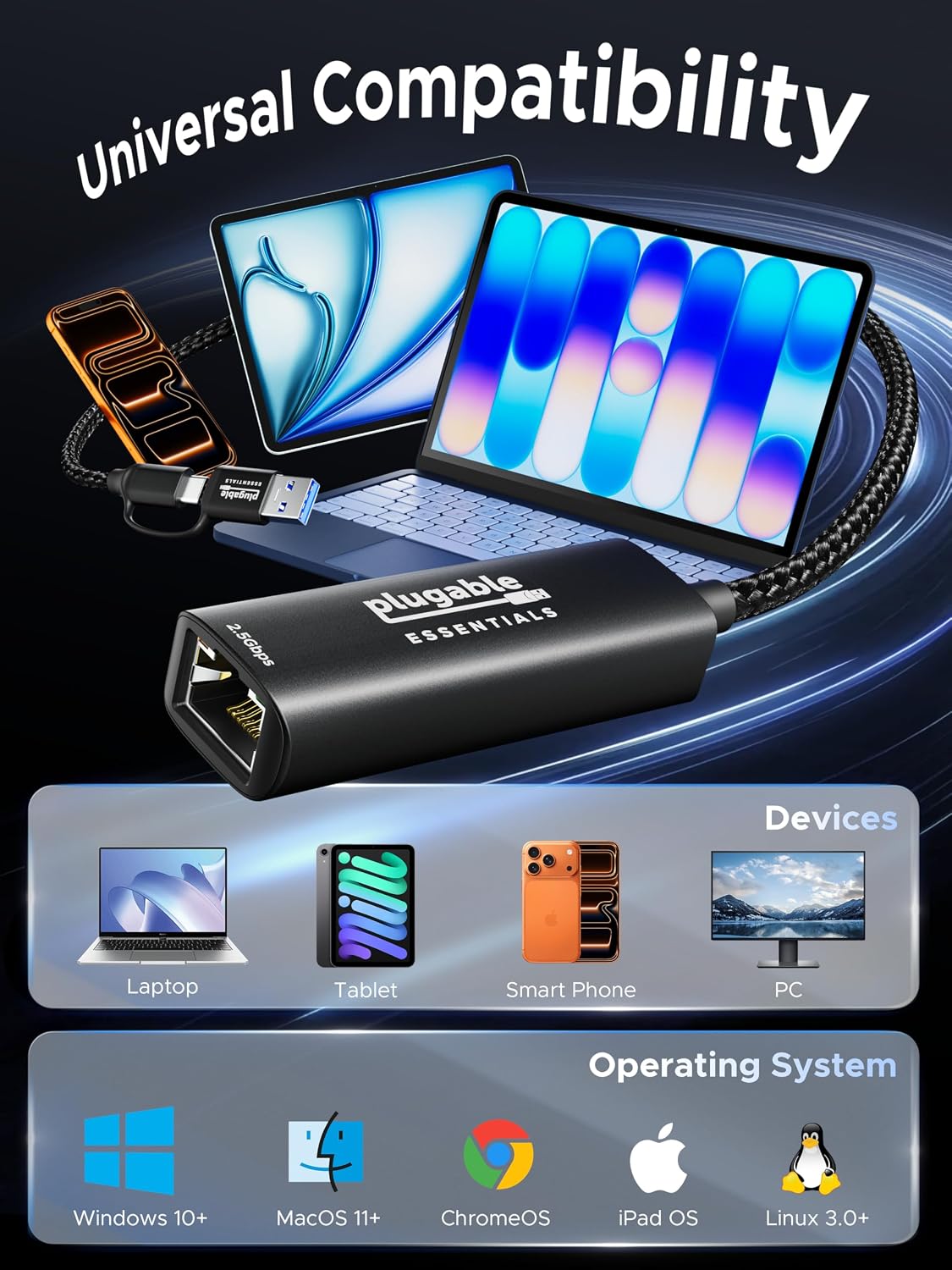 Thumbnail 6 de Plugable USB-C to Ethernet Adapter, 2.5Gbps