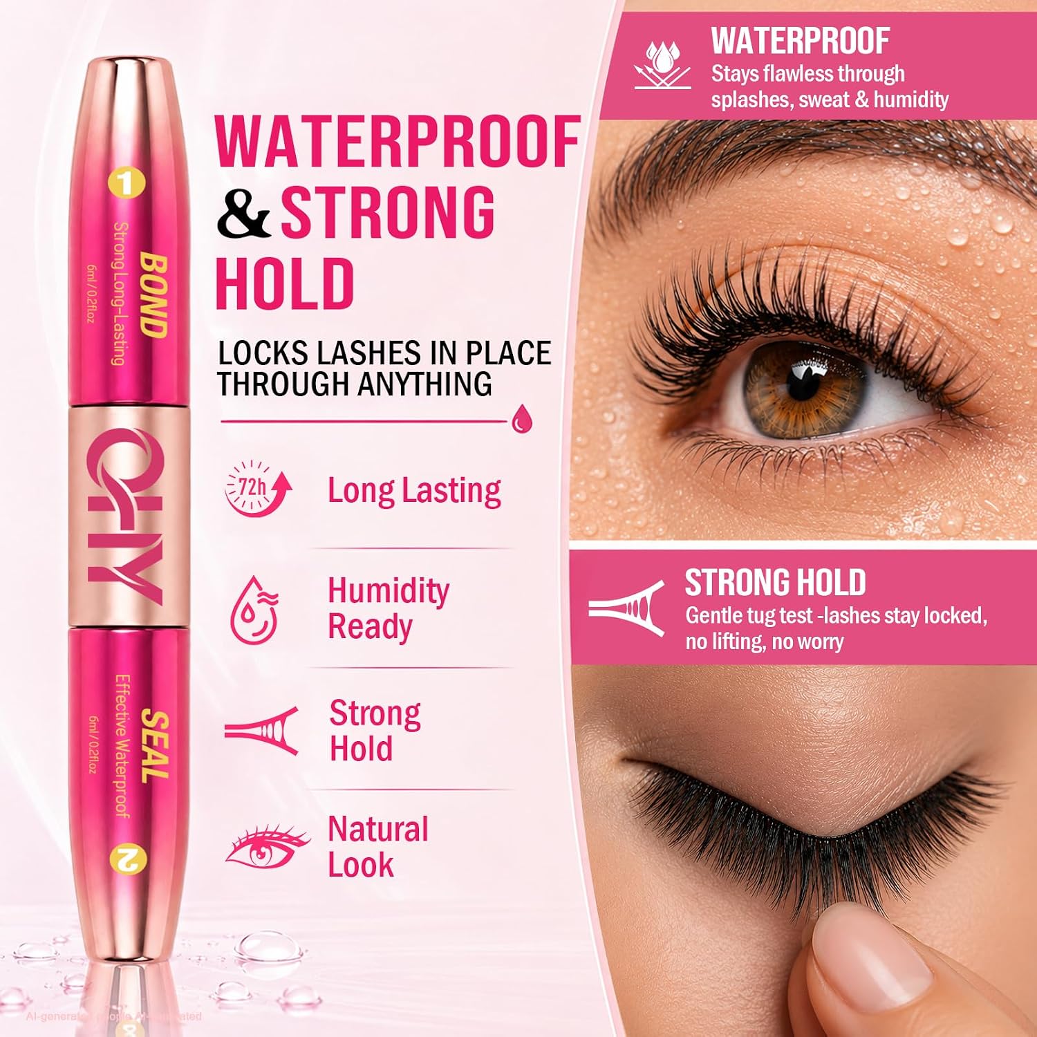 Detalle 2 de OHY Waterproof Lash Cluster Glue, 6 mL Bond + 6 mL Seal, Bendable Brush