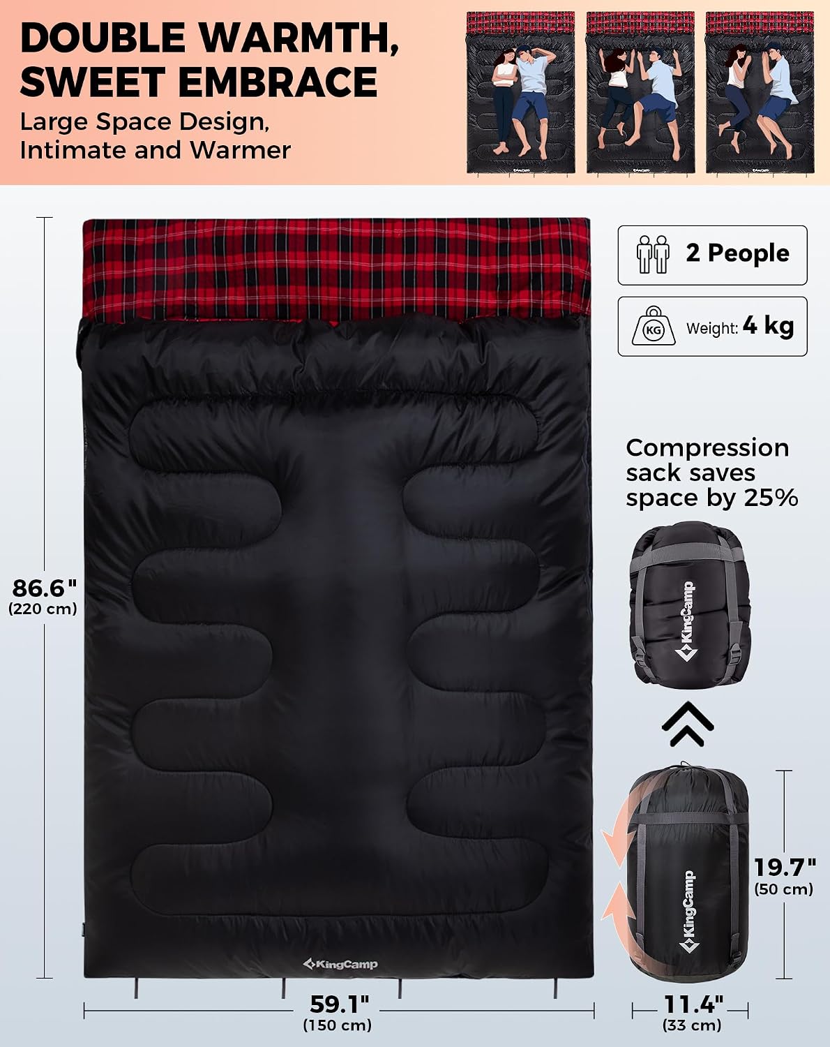Thumbnail 3 de KingCamp Double sleeping bag 86.6 x 59 in