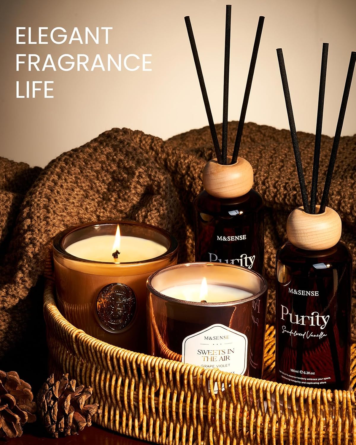 Detalle de M&SENSE MSRD0413 WildFigHoney Reed Diffuser, 180 mL, 7 Sticks