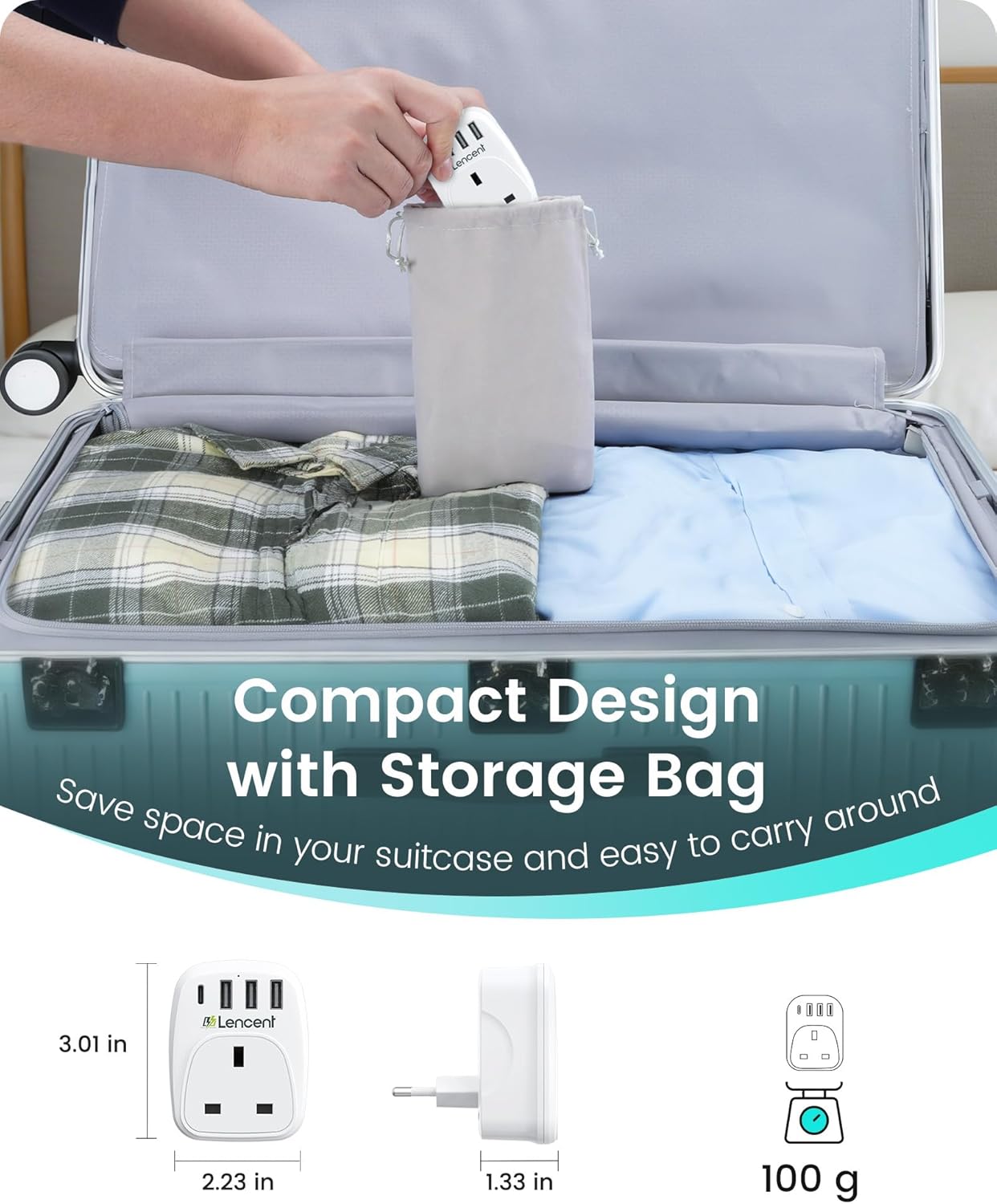Thumbnail 5 de LENCENT UK to Italy Travel Adapter with 3 USB ports and 1 USB‑C ⚡