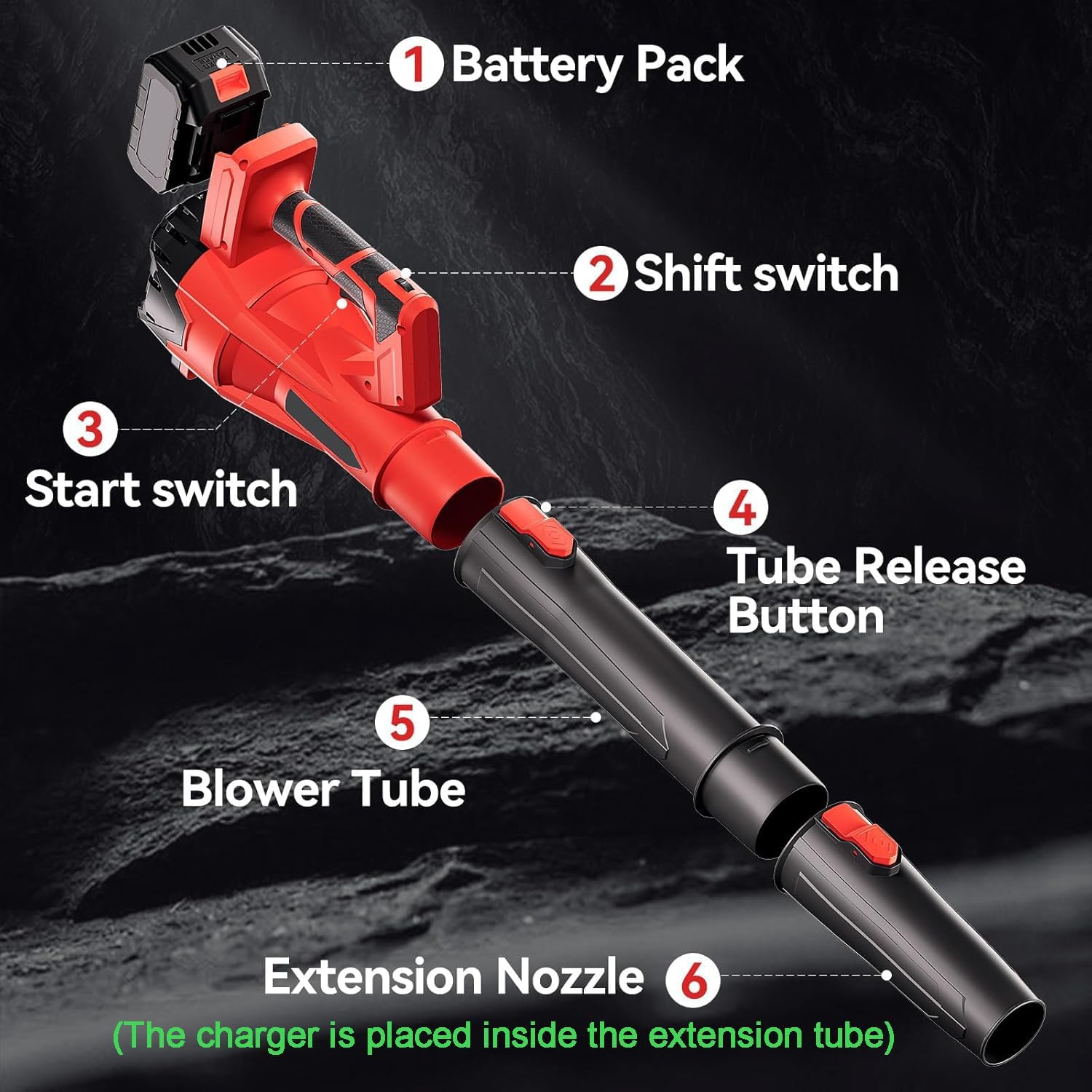 Detalle de Cordless Leaf Blower 21V with 2x2000mAh Batteries and Fast Charger