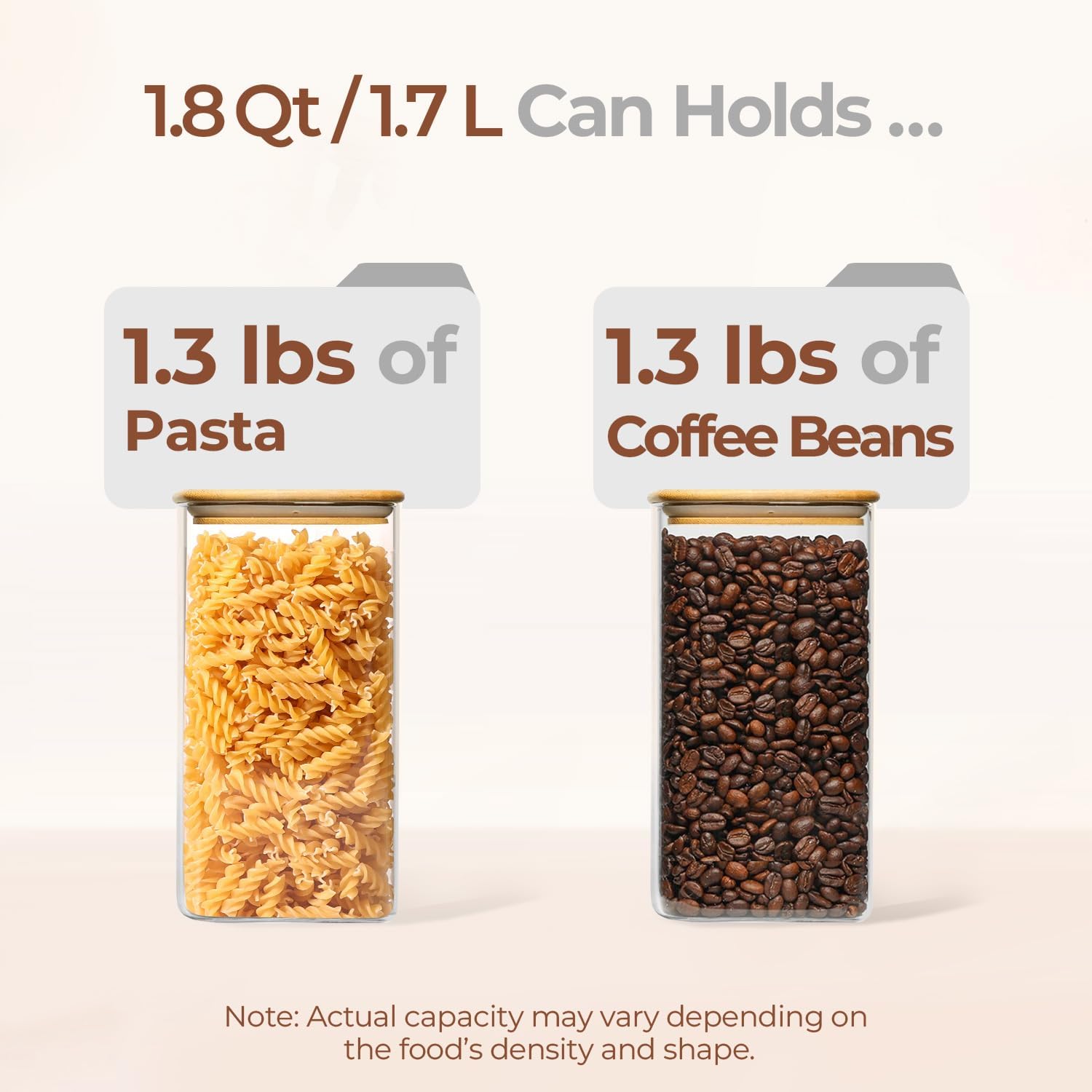 Thumbnail 2 de ComSaf 1.8 Qt Rectangle Glass Storage Containers (with Lids & Bamboo-Style Lids) for Pantry Organization