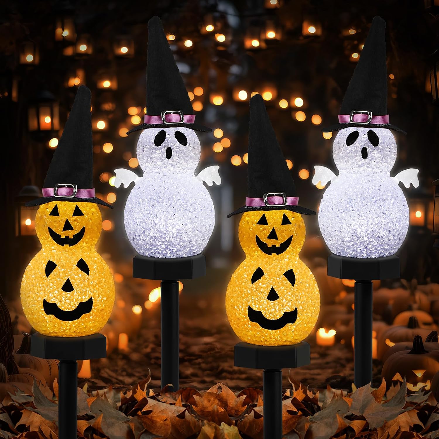 Detalle de FRSTONA WSJ-003 Solar Halloween Stake Lights, 4-Pack Pumpkin & Ghost