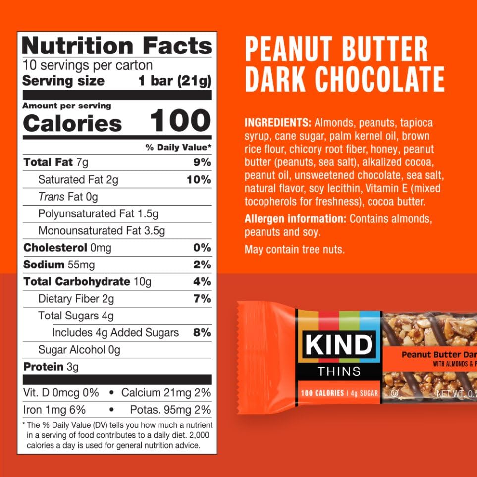 Thumbnail 1 de KIND HOEAfrst Thins Snack Bars, Peanut Butter Dark Chocolate, Gluten Free