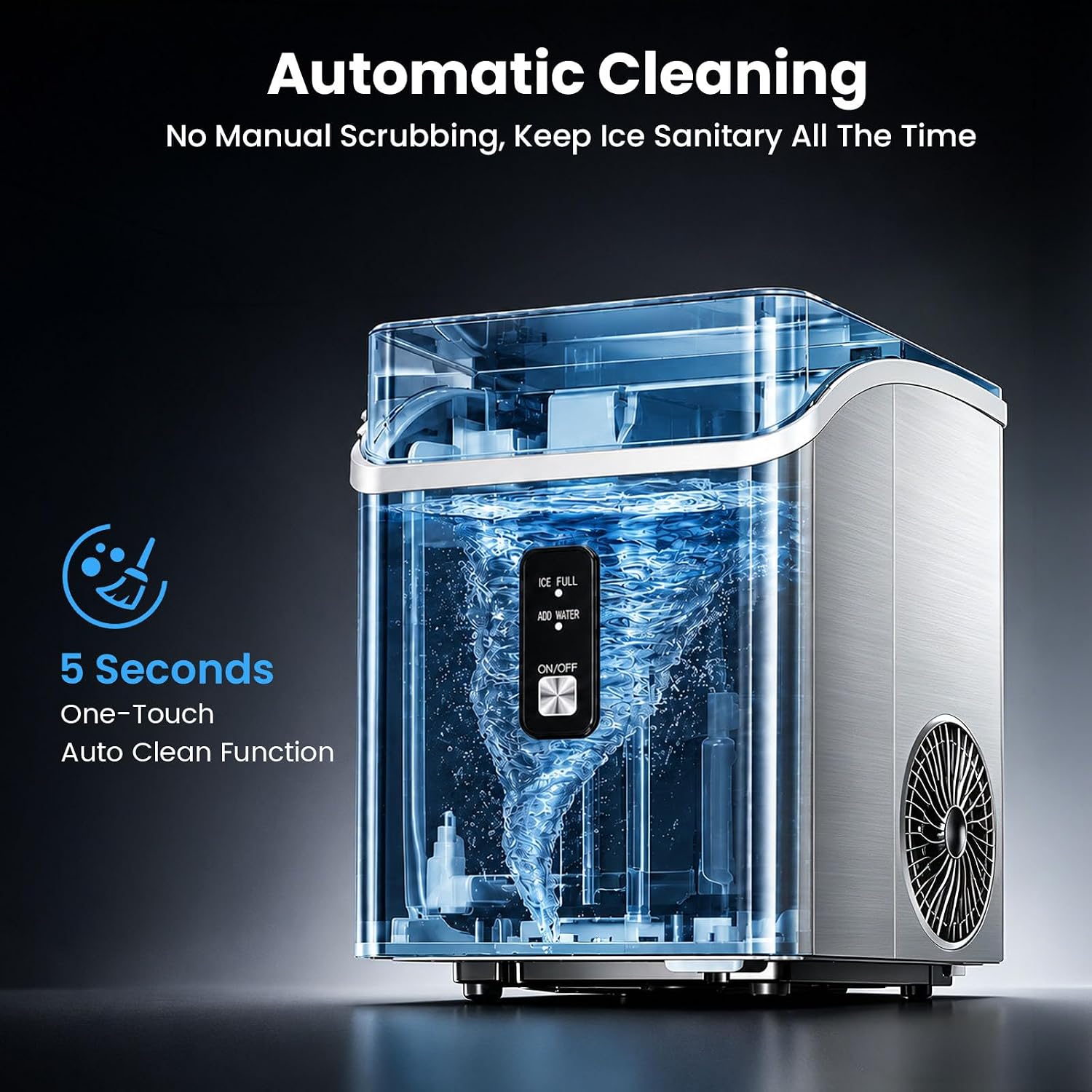 Detalle 1 de Electactic HZB-15NG/S Nugget Ice Maker, Self-Cleaning Countertop Machine