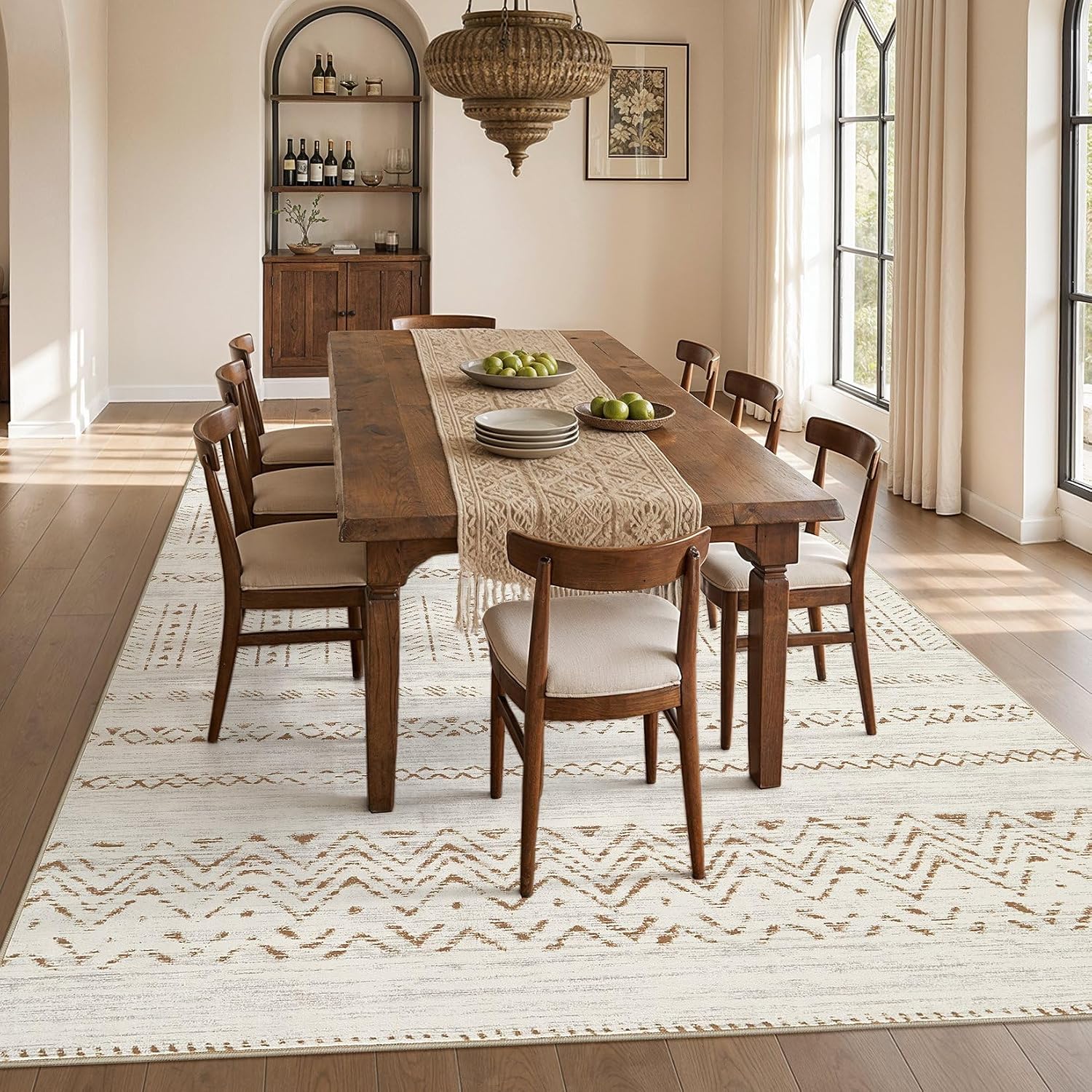 Thumbnail 5 de cotiled Y24006A Boho Area Rug, 10' x 14', Washable Brown/Cream