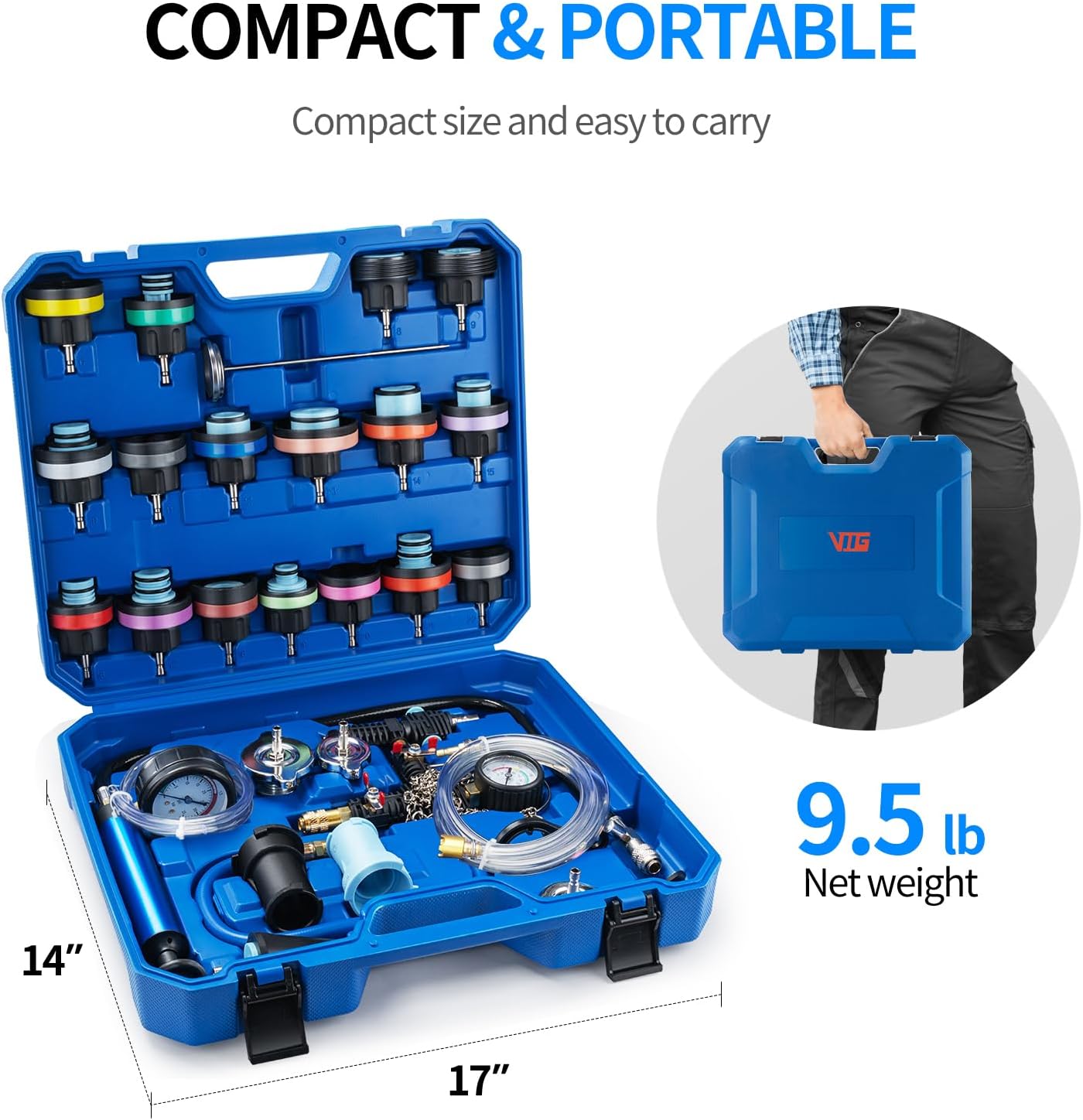 Detalle de Coolant pressure tester and vacuum refill kit, 28-piece set