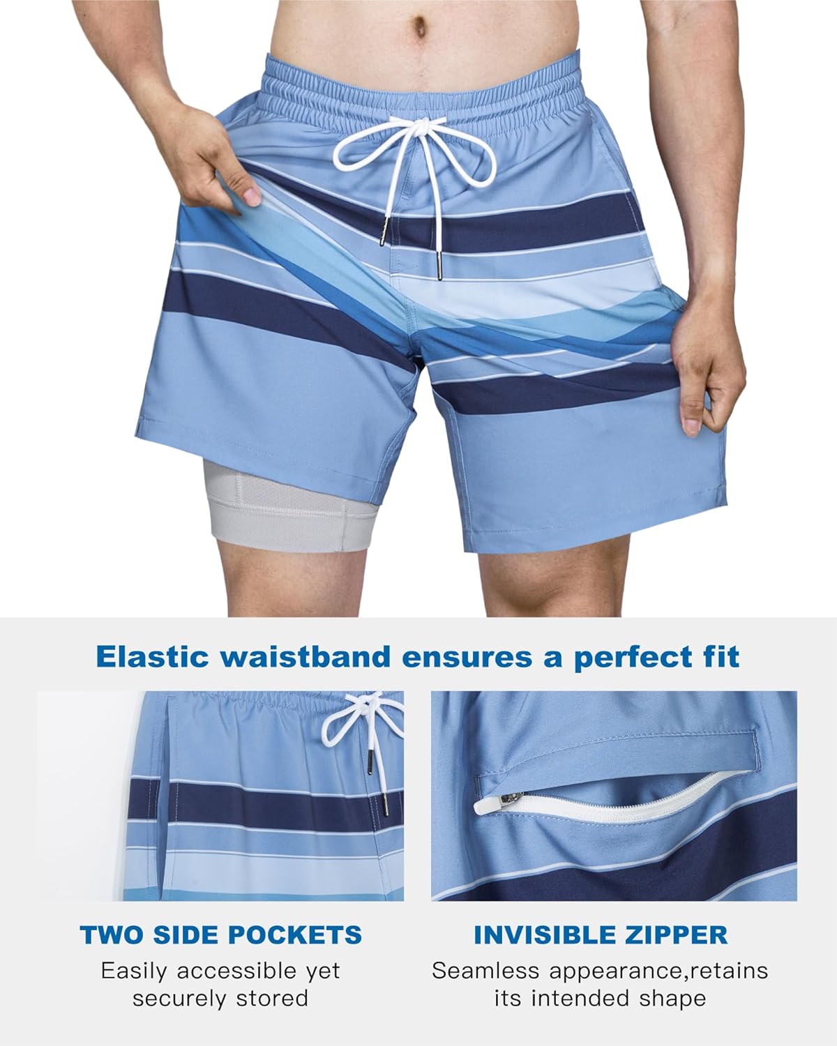 Detalle de Surf Cuz Men's Swim Trunks with Compression Liner and 7" Inseam