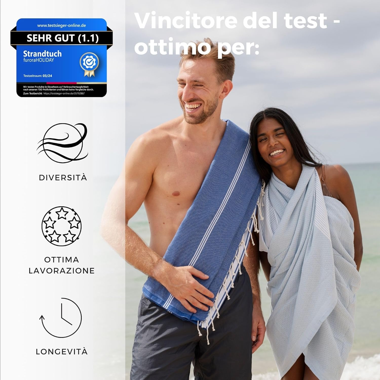 Thumbnail 4 de furora HOLIDAY Telo Mare Cotone Grande 200x100 cm – Ultra Leggero e Asciugatura Veloce