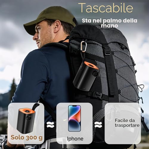 Detalle de iFunSky Gonfiatore Elettrico Portatile 4000mAh: gonfia, sgonfia e illumina le tue avventure