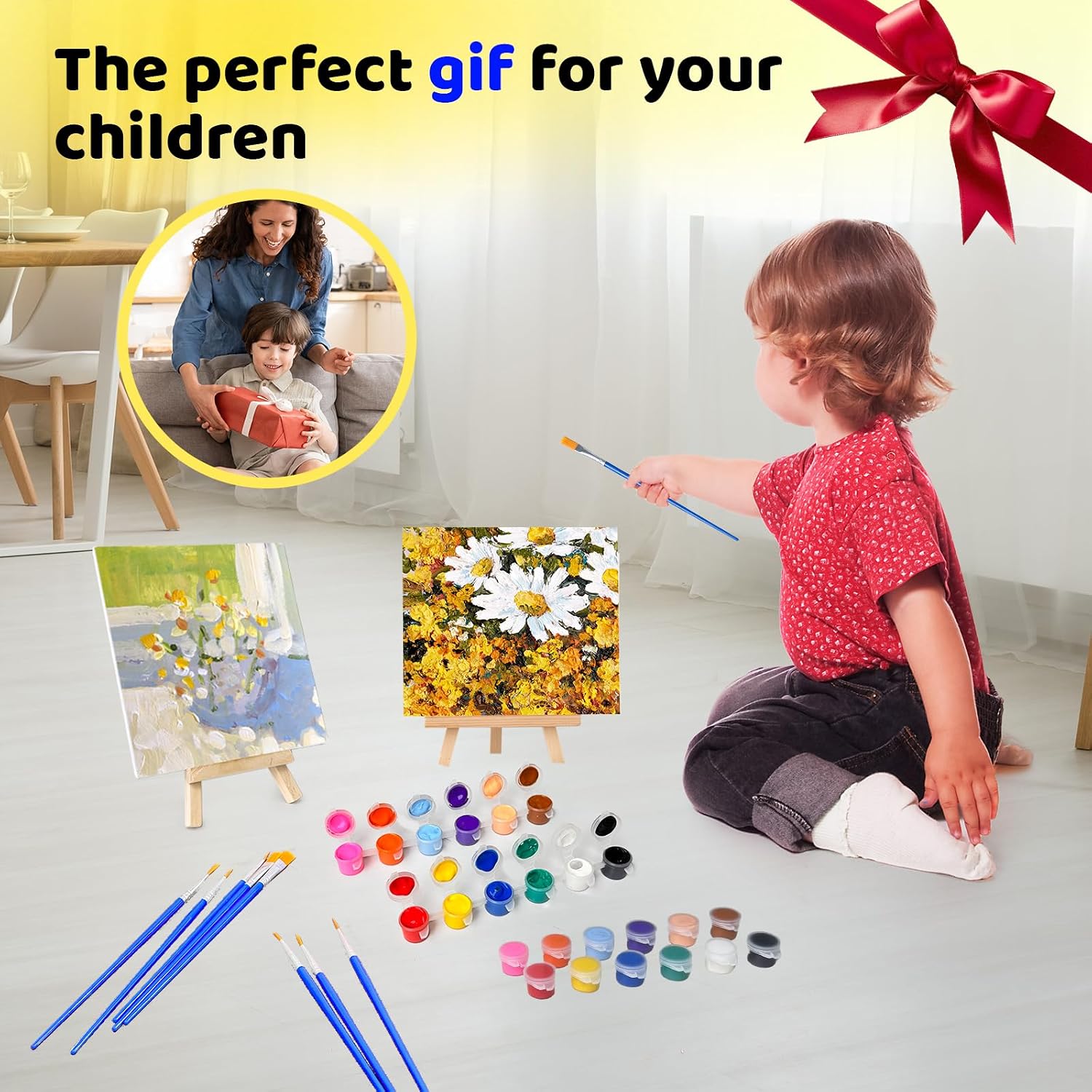 Detalle 2 de 10 Pack Mini Acrylic Paint Kit: 6in Canvas Boards with 6.5in Easel – Beginner Friendly