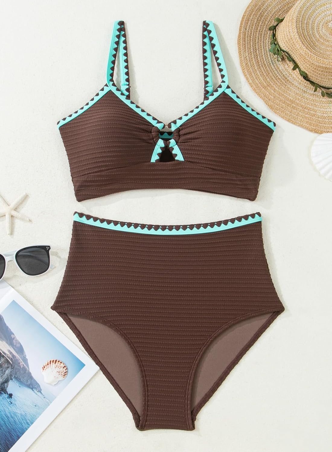 Thumbnail 2 de Herseas Women's Textured Bikini Sets with O Ring and Whip Stitch – High Waisted 2026