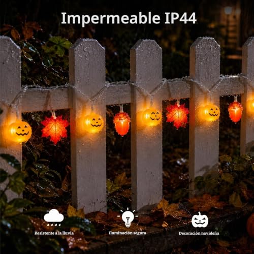 Detalle 1 de Liyade Guirnalda LED de otoño de 3 m con 20 LED, calabazas y temporizador