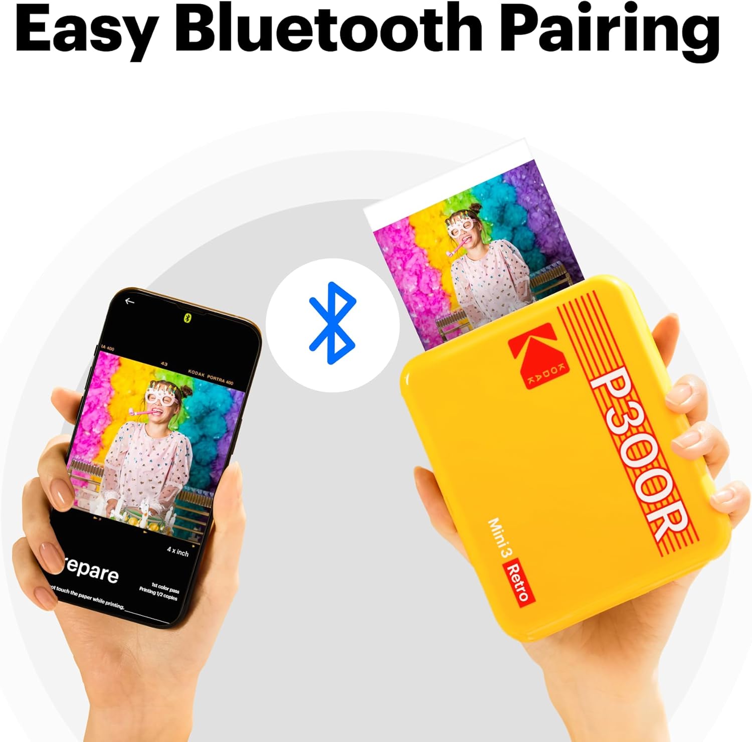 Detalle de KODAK Mini 3 Retro 3x3'' Portable Photo Printer – 4PASS Dye Sublimation, Bluetooth, Instant Colour Prints (Yellow, 38 Sheets)