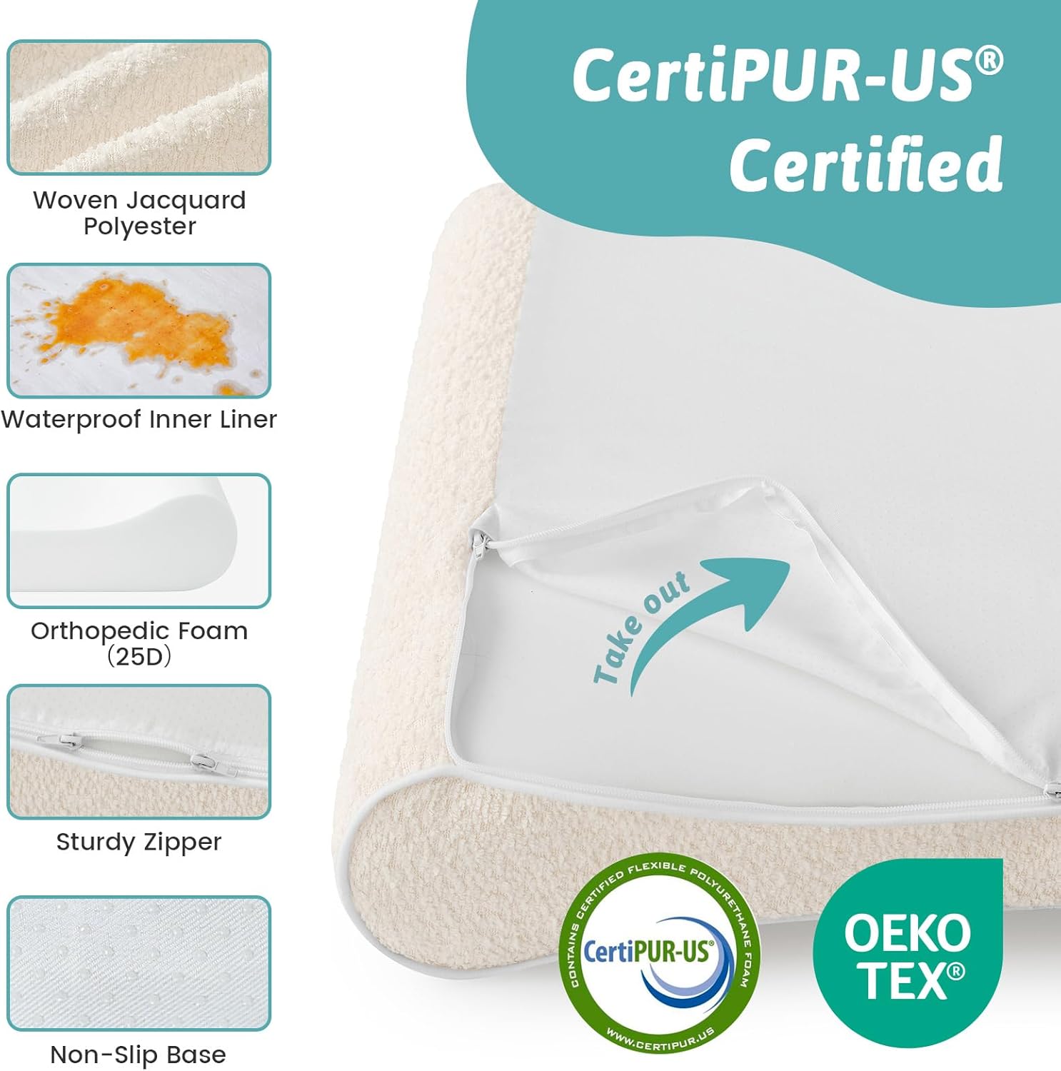 Thumbnail 4 de COZY KISS Large Dog Bed (114x76x15cm) with washable cover, anti-slip base and 25D foam – Beige, Size L