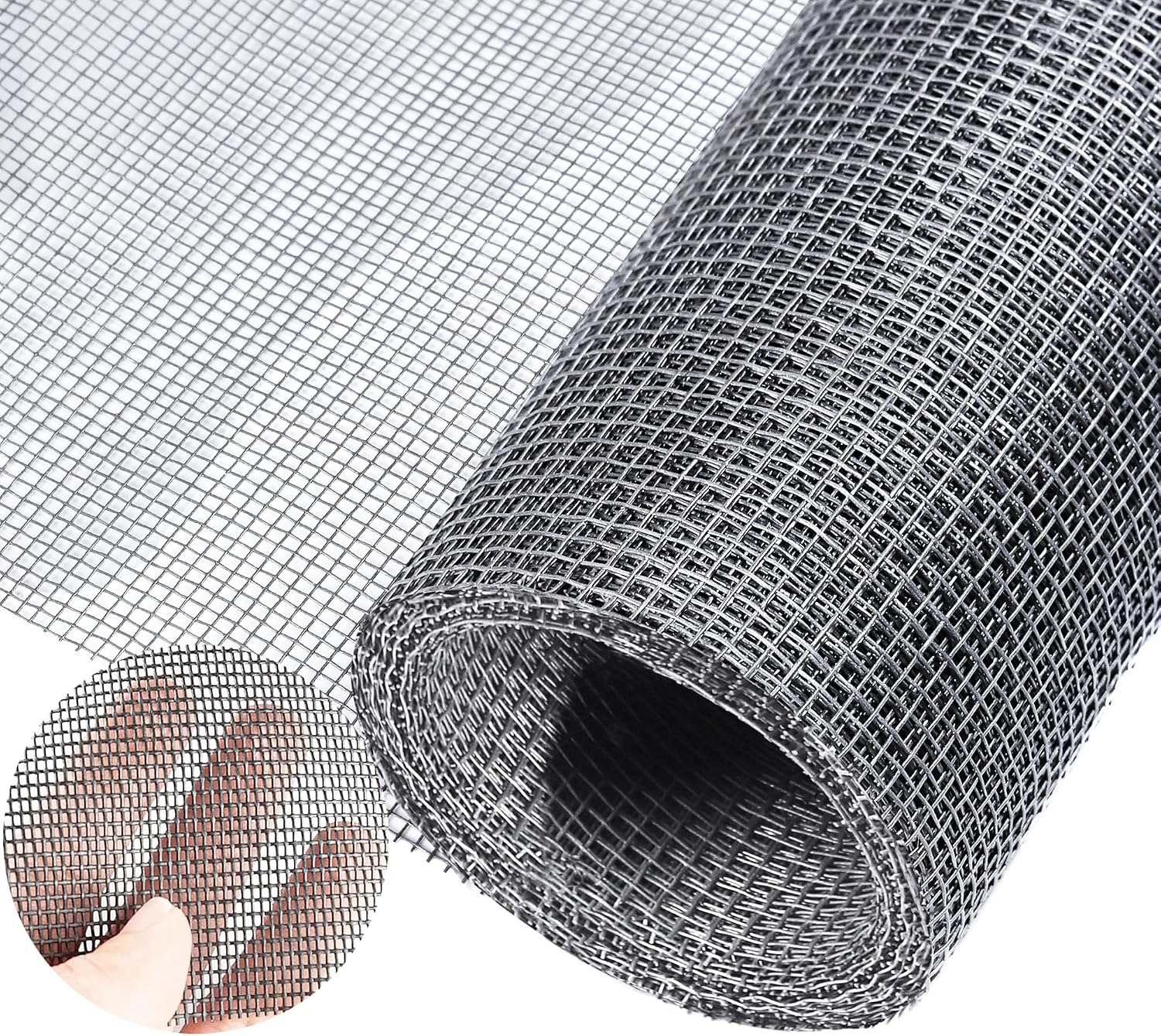 Detalle de Fliegennetz Meterware 120 x 250 cm aus Fiberglas (PVC-beschichtet), schneidbar – Ersatznetz für Fenster & Terrassentür (Grau)