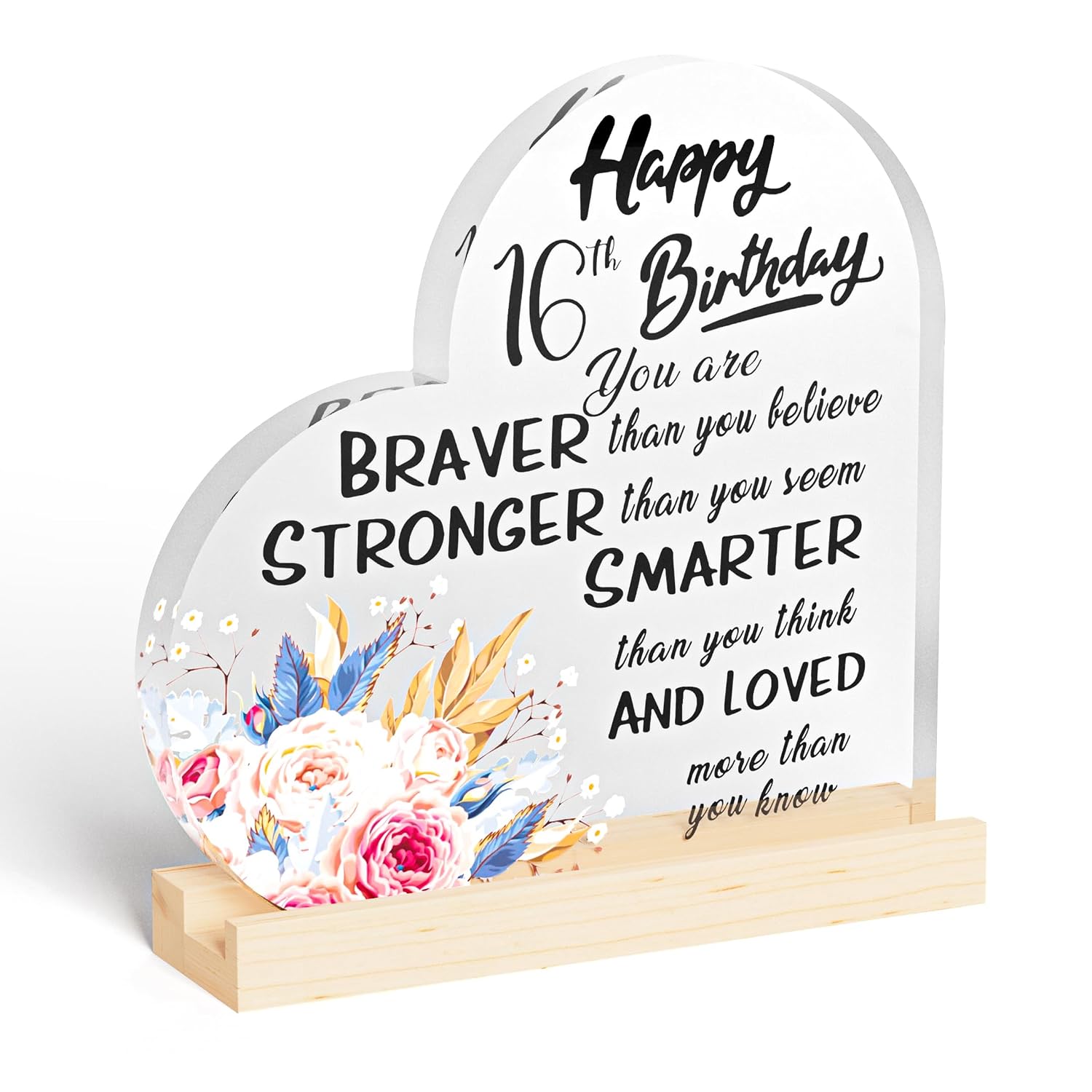 Detalle de SZXYCZL 16th Birthday Heart-Shaped Acrylic Plaque with Wooden Stand