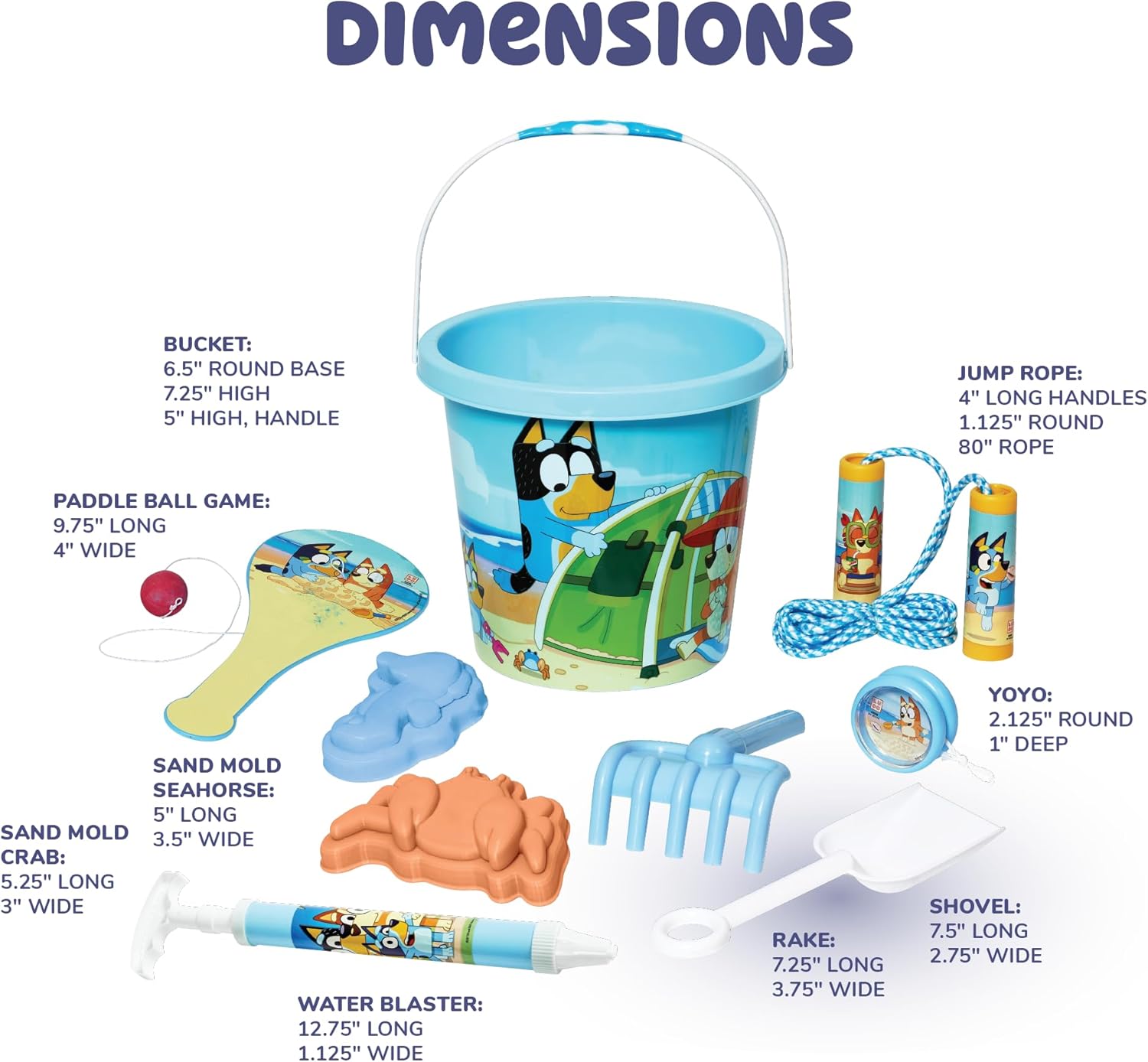 Thumbnail 6 de Little Kids Bluey Beach Toys Set — 9pc Sand Toys & Beach Bucket (Ages 3–10)