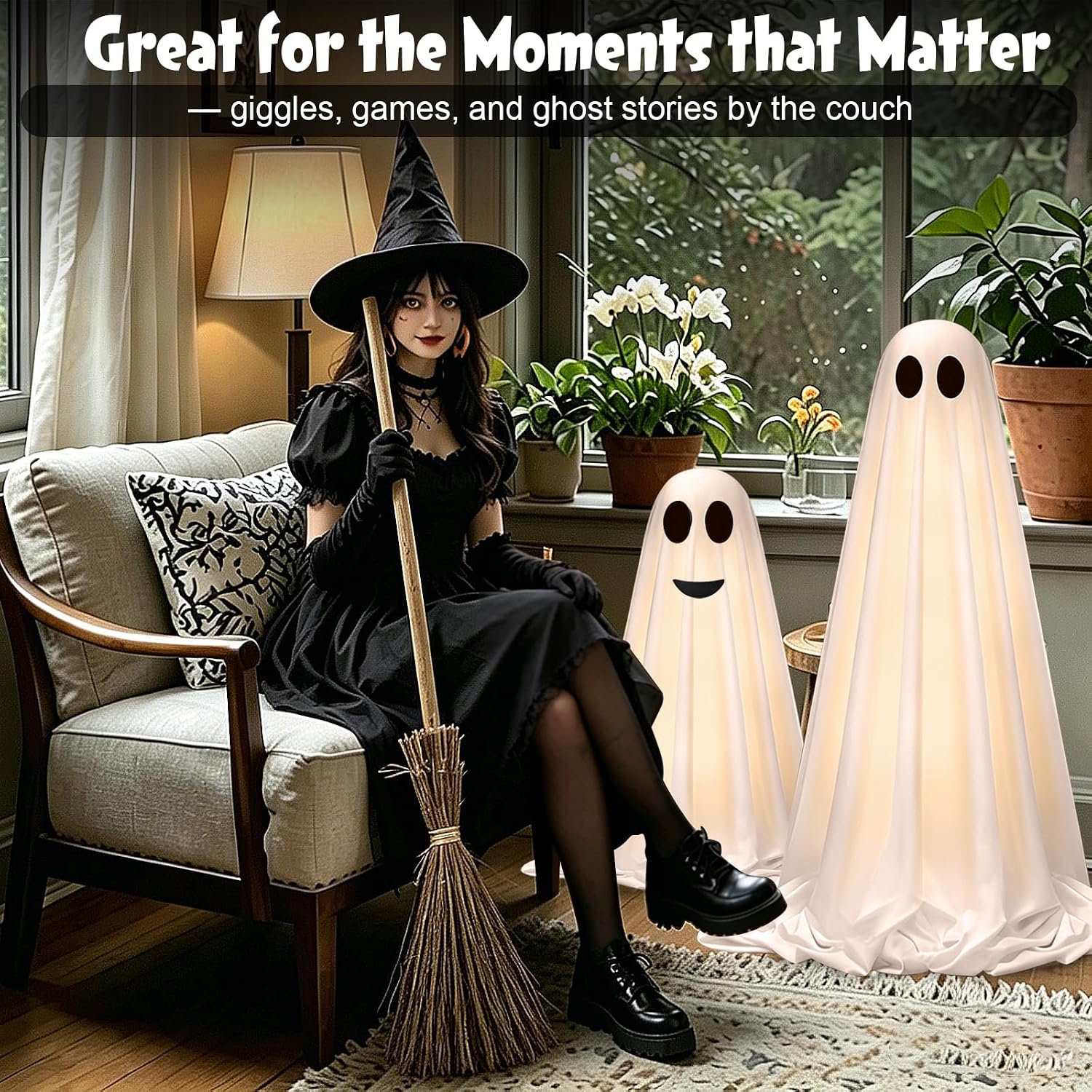 Detalle de Light-Up Halloween Ghost Decorations, 2-Pack
