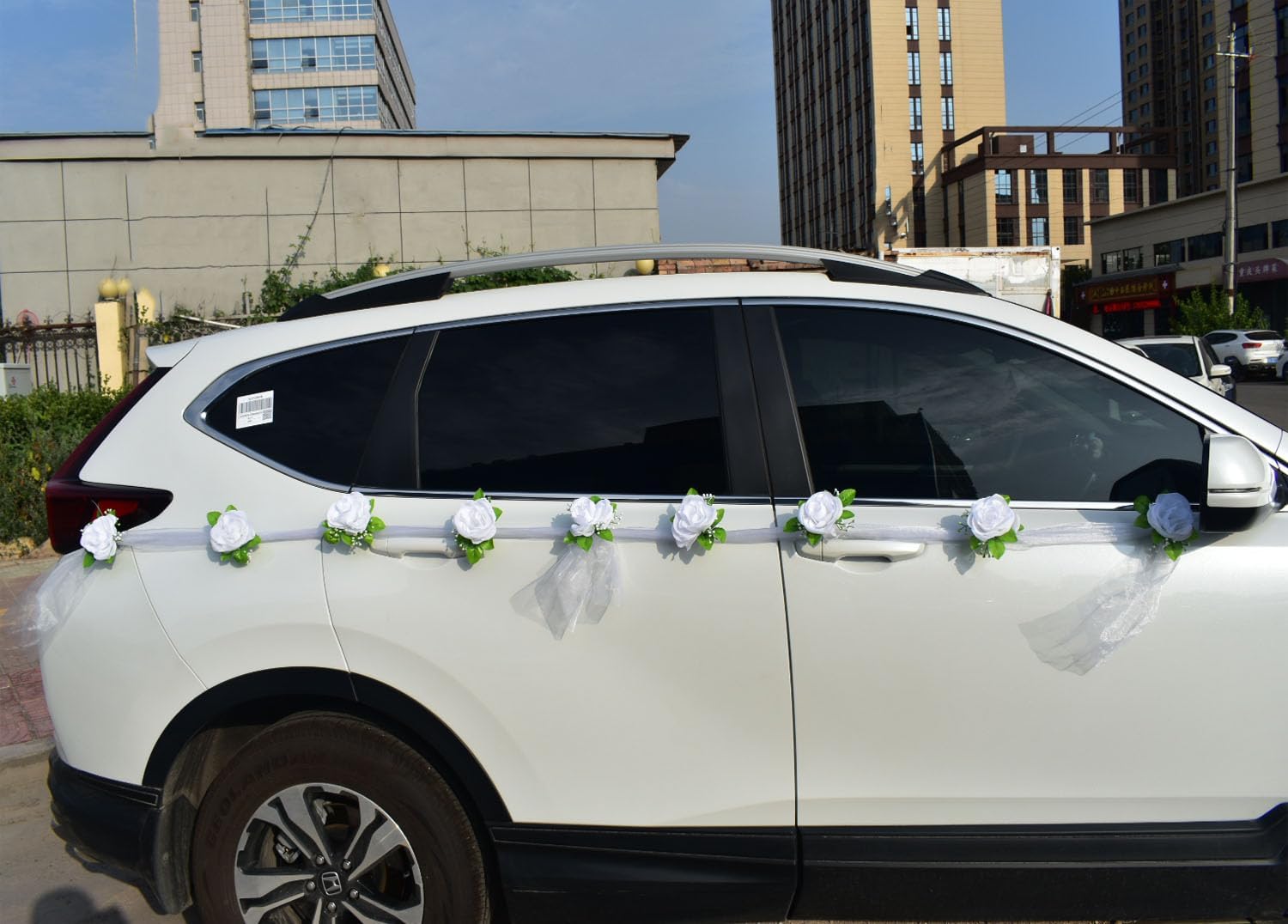 Thumbnail 2 de Chexin Autoschmuck Hochzeit Braut Paar Seidenblumen & Autogirlande Set mit 9 Saugnäpfen