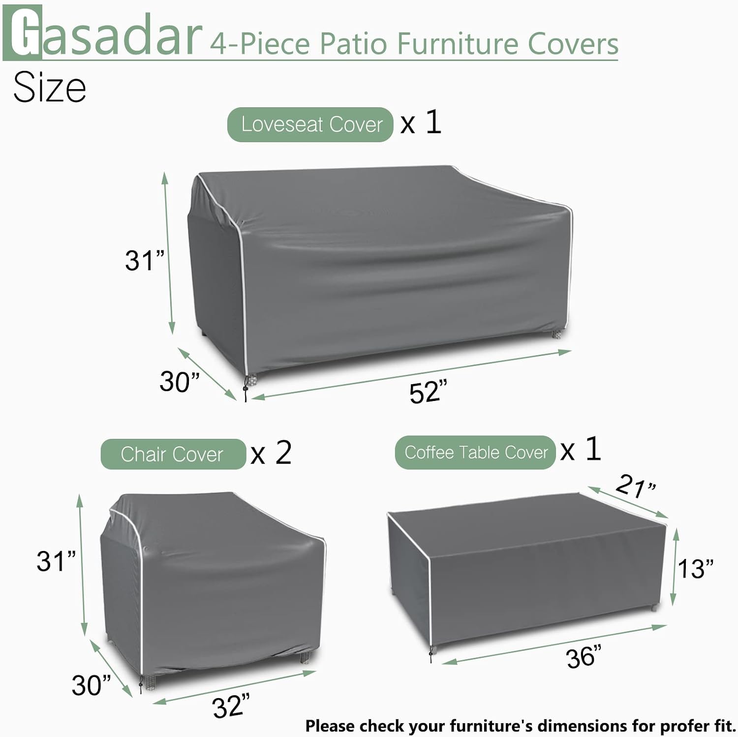 Detalle 2 de Gasadar GW-018-2 4-Piece Patio Furniture Covers, 600D Waterproof Oxford