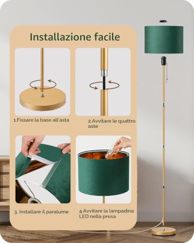 Thumbnail 7 de EDISHINE Lampada da Terra Soggiorno: Paralume in velluto verde & oro, stile moderno e praticità