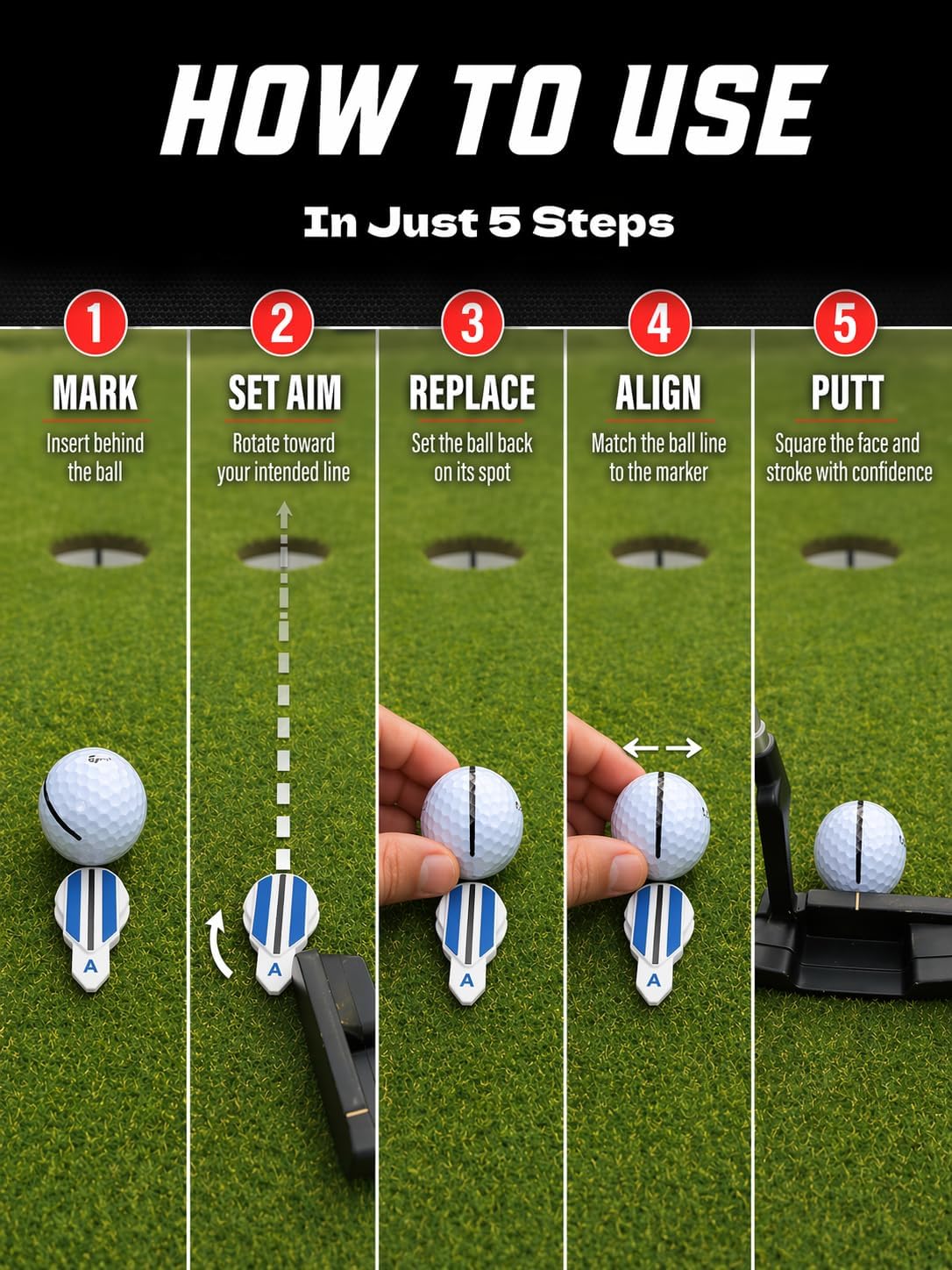 Detalle de Fraser Fitness Alignment Ball Mark Golf Marker with 360° Rotation
