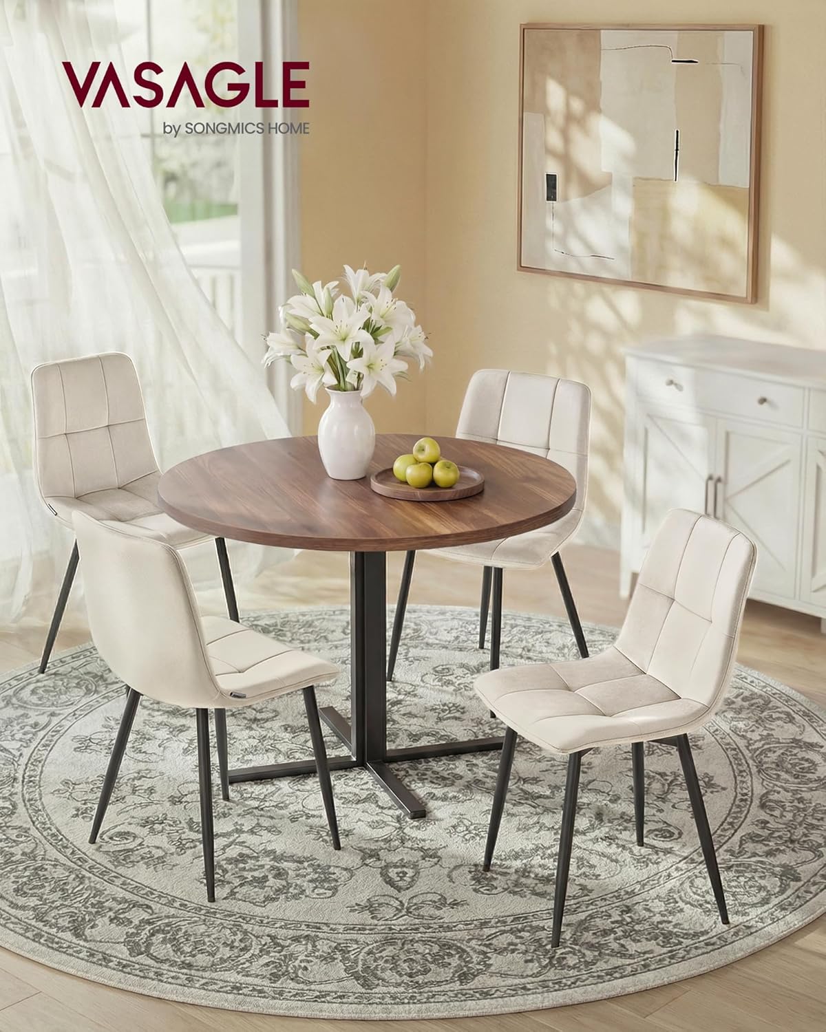 Thumbnail 1 de Lot de 4 chaises de salle à manger en velours VASAGLE KDC080LH01, beige cappuccino, dossier et assise rembourrés