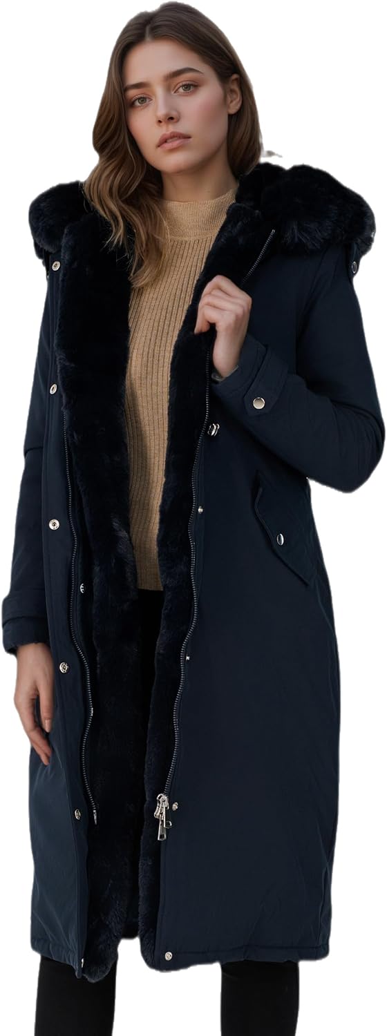 Detalle 2 de RISISSIDA R7614 Women's Long Puffer Parka with Faux-Fur Trim and Drawstring Waist