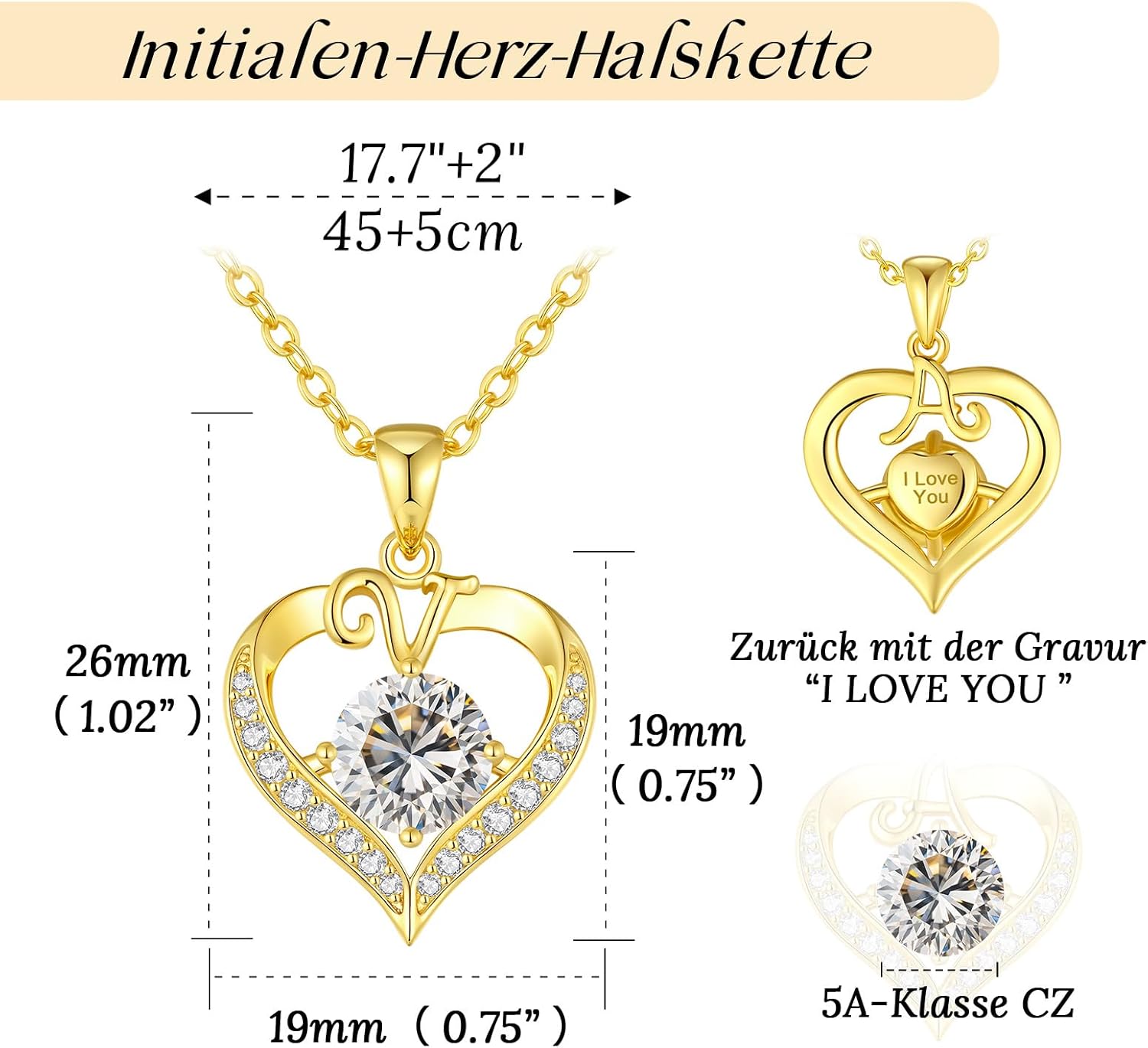 Thumbnail 5 de LOUISA SECRET Damen-Halskette mit A-Z Großbuchstaben und Herz-Anhänger (18K vergoldet)